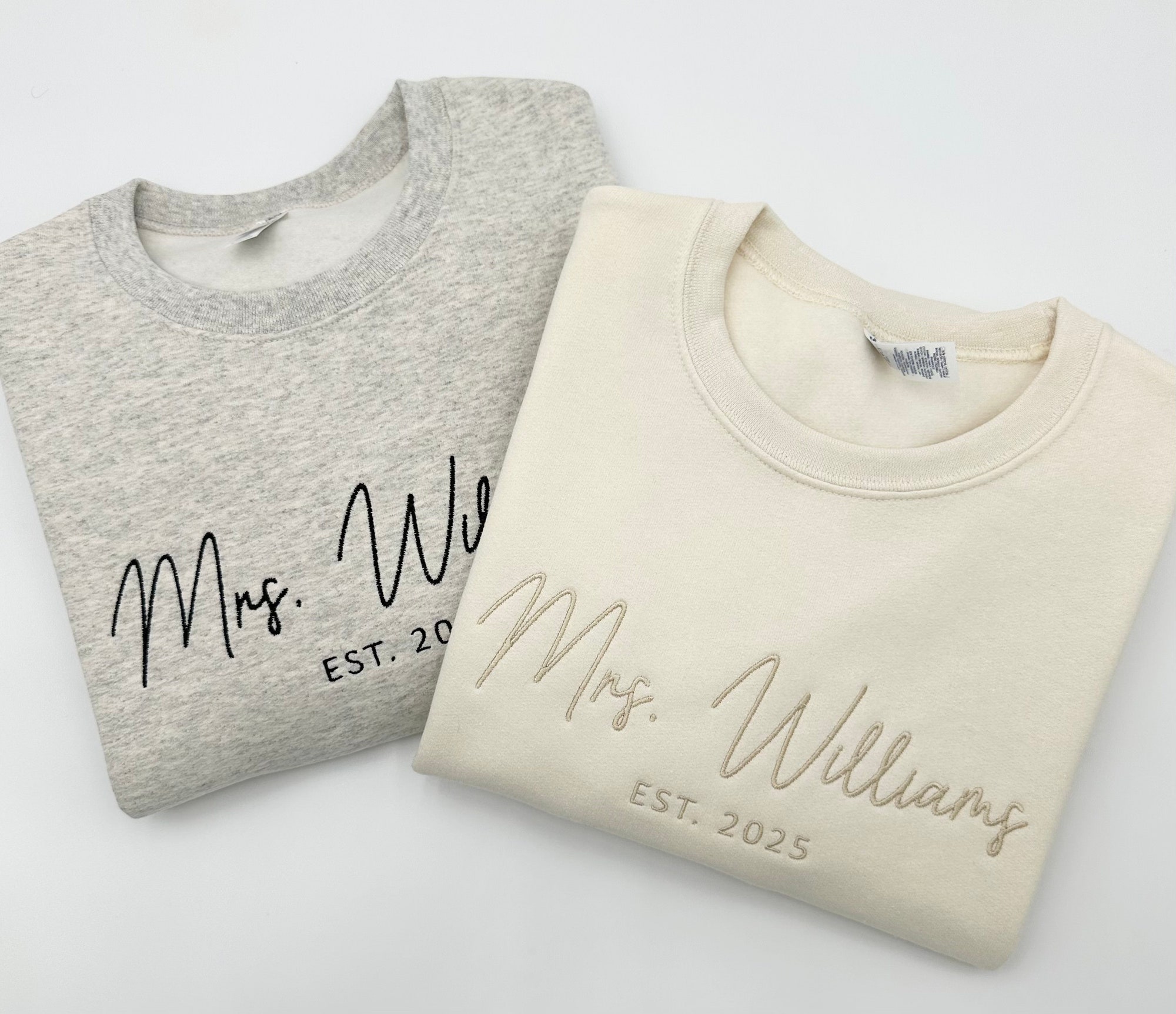 Mrs. Embroidered Sweatshirt with Date - Future Mrs. Name Bride to Be Gift Bridal Shower Engagement Mrs. Last Name Honeymoon Bachelorette image 1