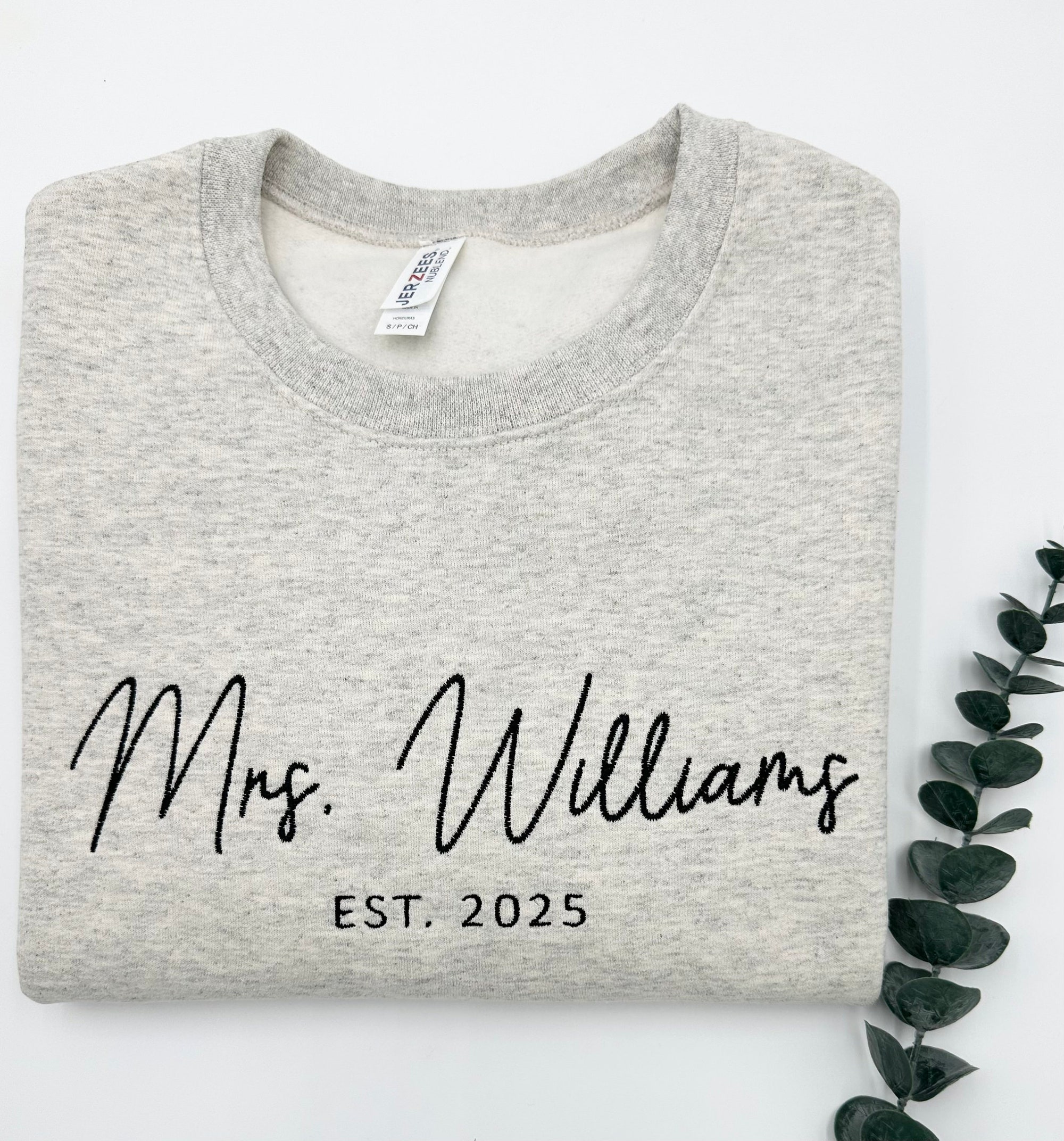 Mrs. Embroidered Sweatshirt with Date - Future Mrs. Name Bride to Be Gift Bridal Shower Engagement Mrs. Last Name Honeymoon Bachelorette image 4