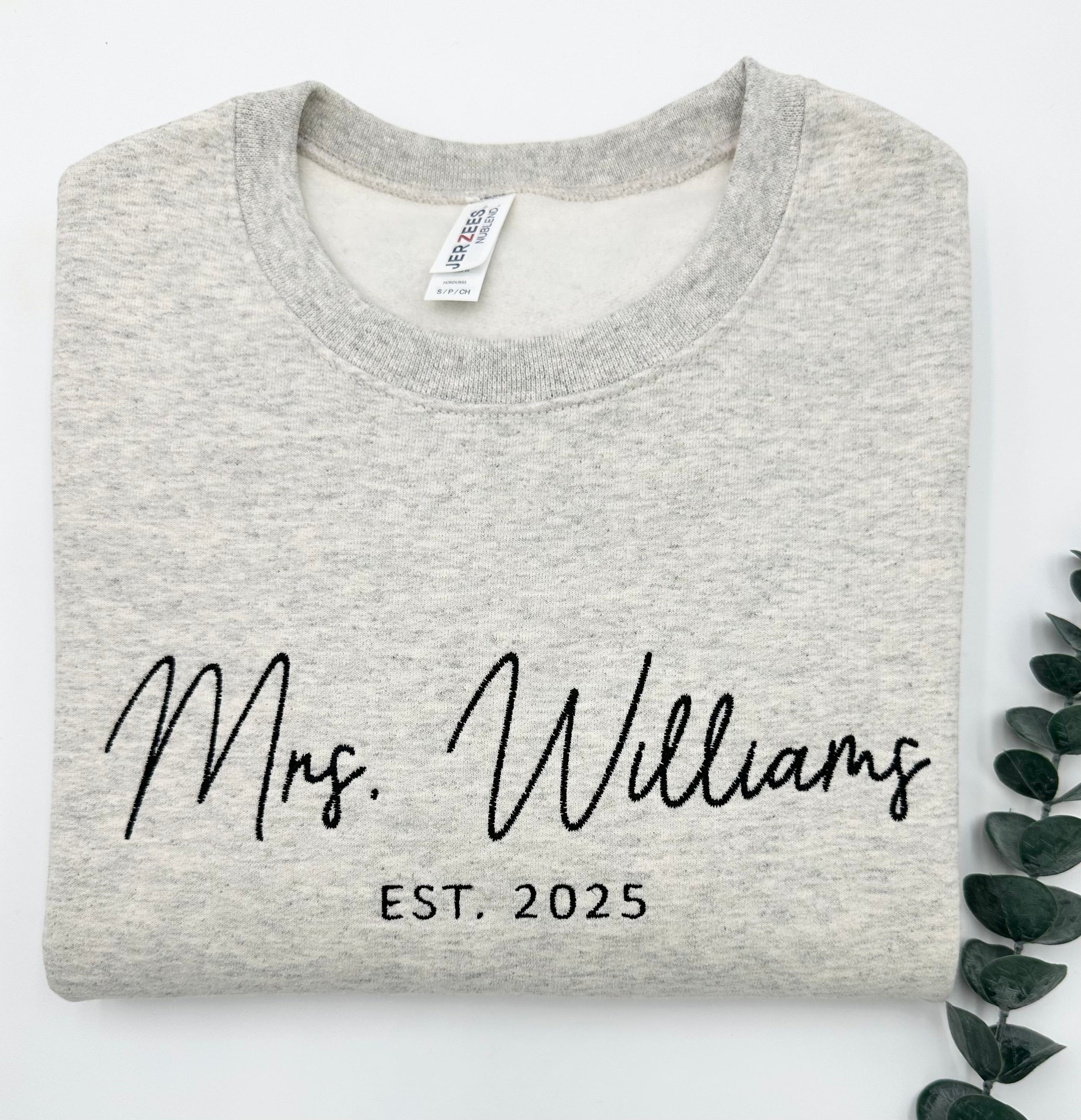 Mrs. Embroidered Sweatshirt with Date - Future Mrs. Name Bride to Be Gift Bridal Shower Engagement Mrs. Last Name Honeymoon Bachelorette image 3