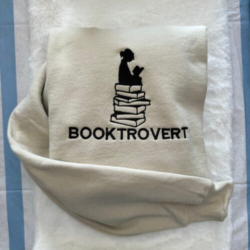 Booktrovert Embroidered Sweatshirt - Women's Fashion Gifts for Her Custom Made Decorative Books Coffee Table Books Reading Sweatshirt image 0