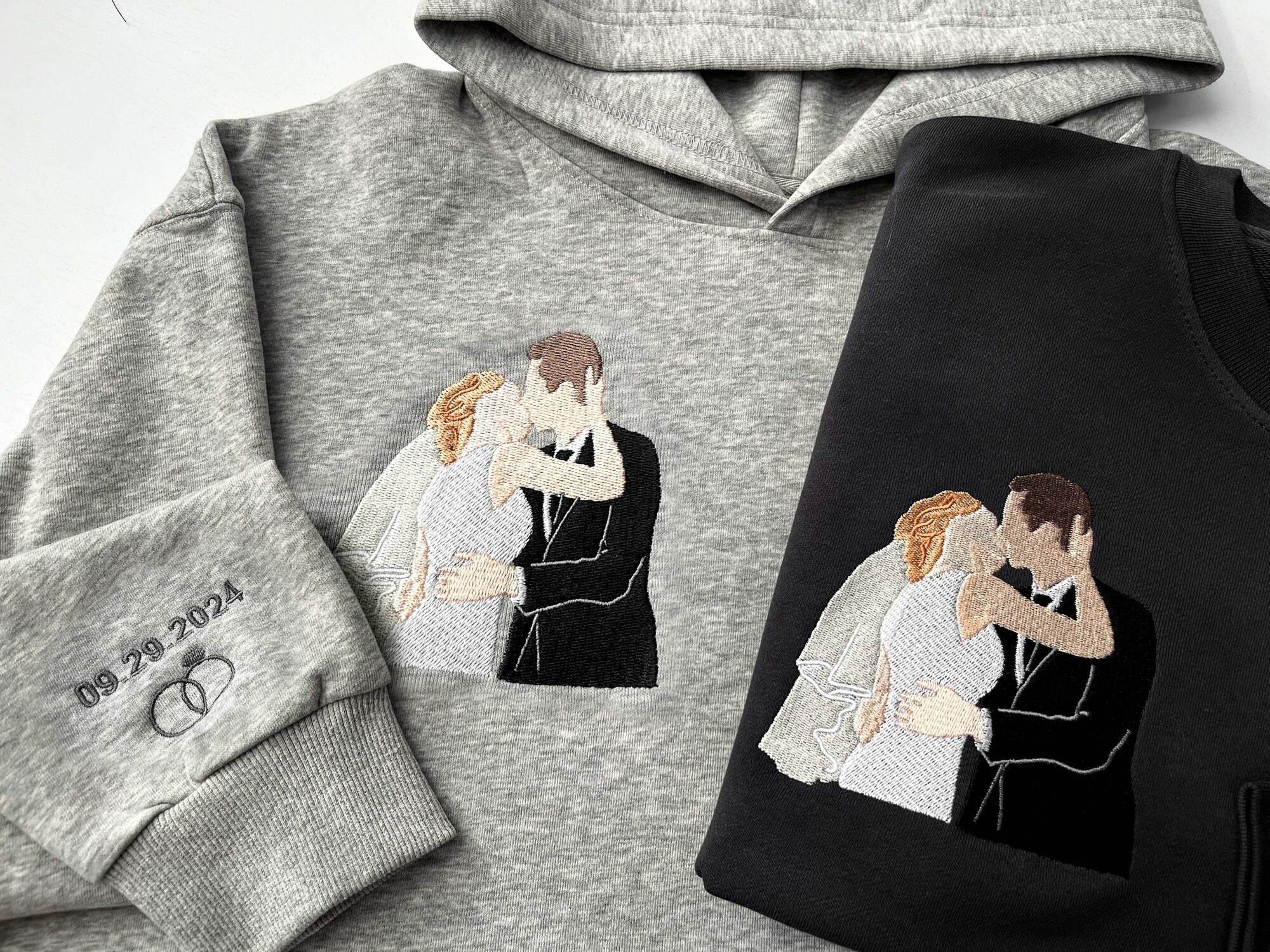 Custom Embroidered Portrait from Photo Sweatshirt Personalized Family Hoodie Couple Gifts Anniversary Gift image 3