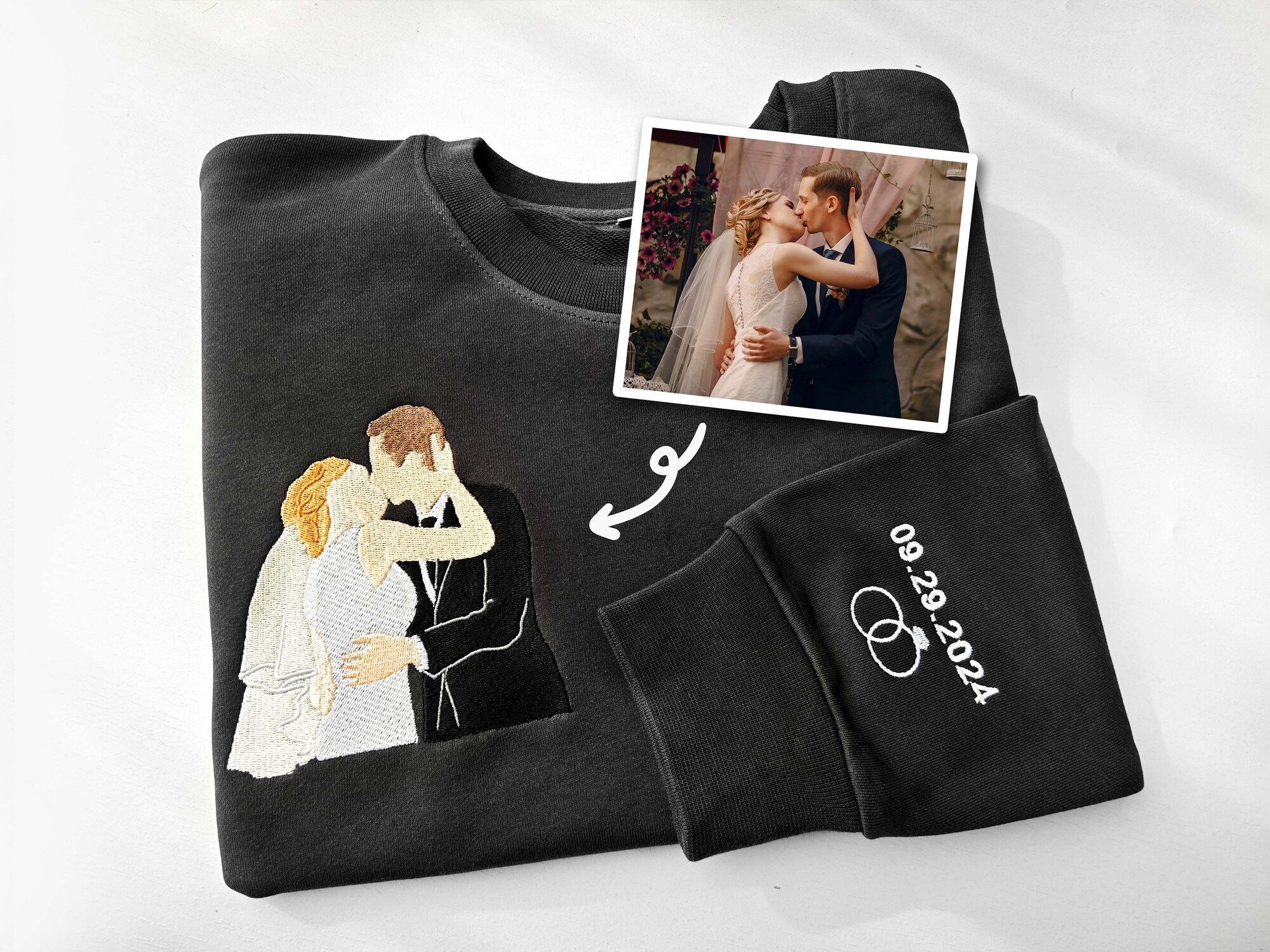 Custom Embroidered Portrait from Photo Sweatshirt Personalized Family Hoodie Couple Gifts Anniversary Gift image 4