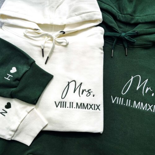 Custom Anniversary Hoodie - Embroidered Roman Numeral Valentine's Day Couples Gift Custom Couples Hoodie Engagement Wedding Gift image 0