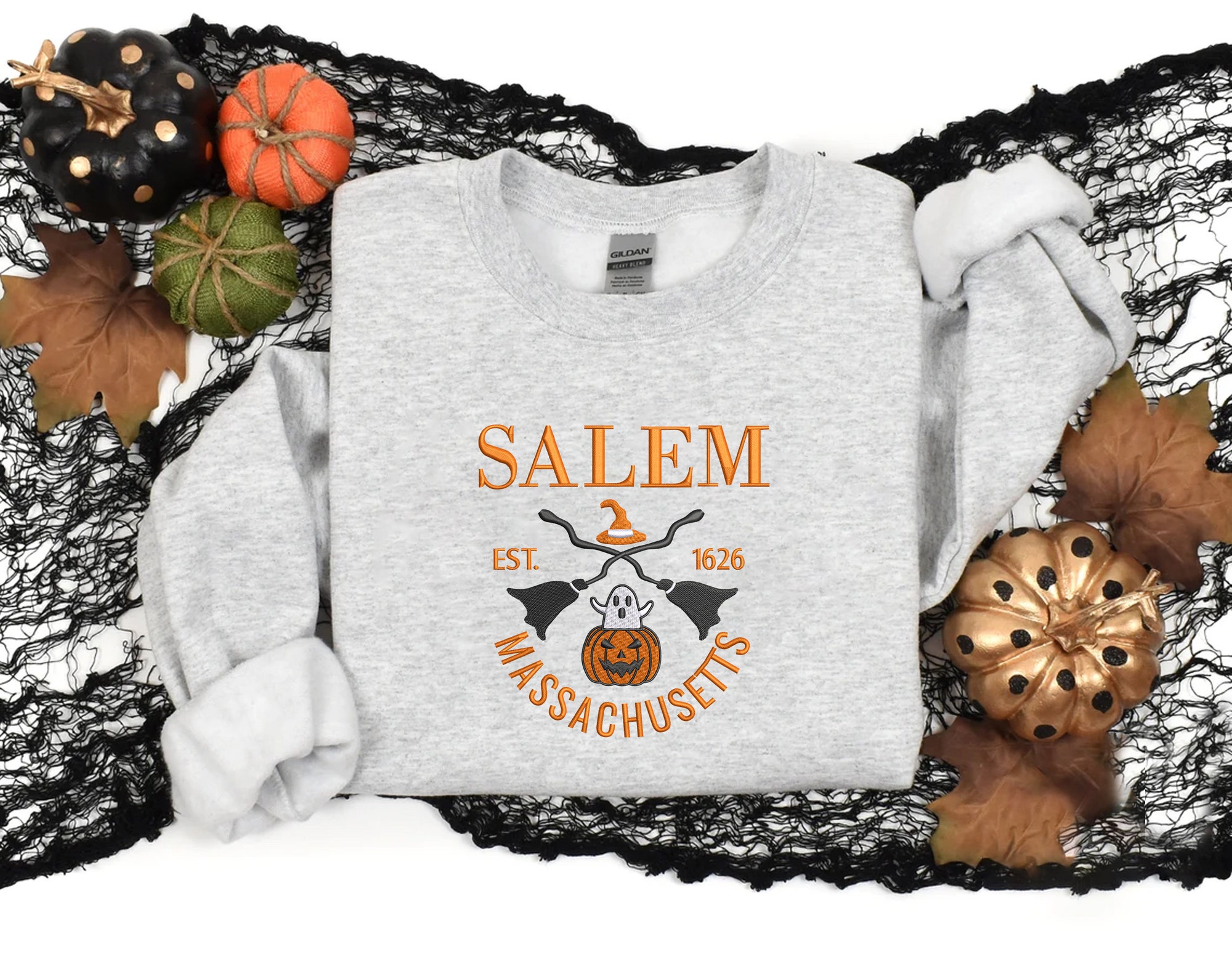 Salem Massachusetts Sweatshirt - Embroidered Halloween Est. Date Family Matching Fall Crewneck Special Halloween Gifts image 2