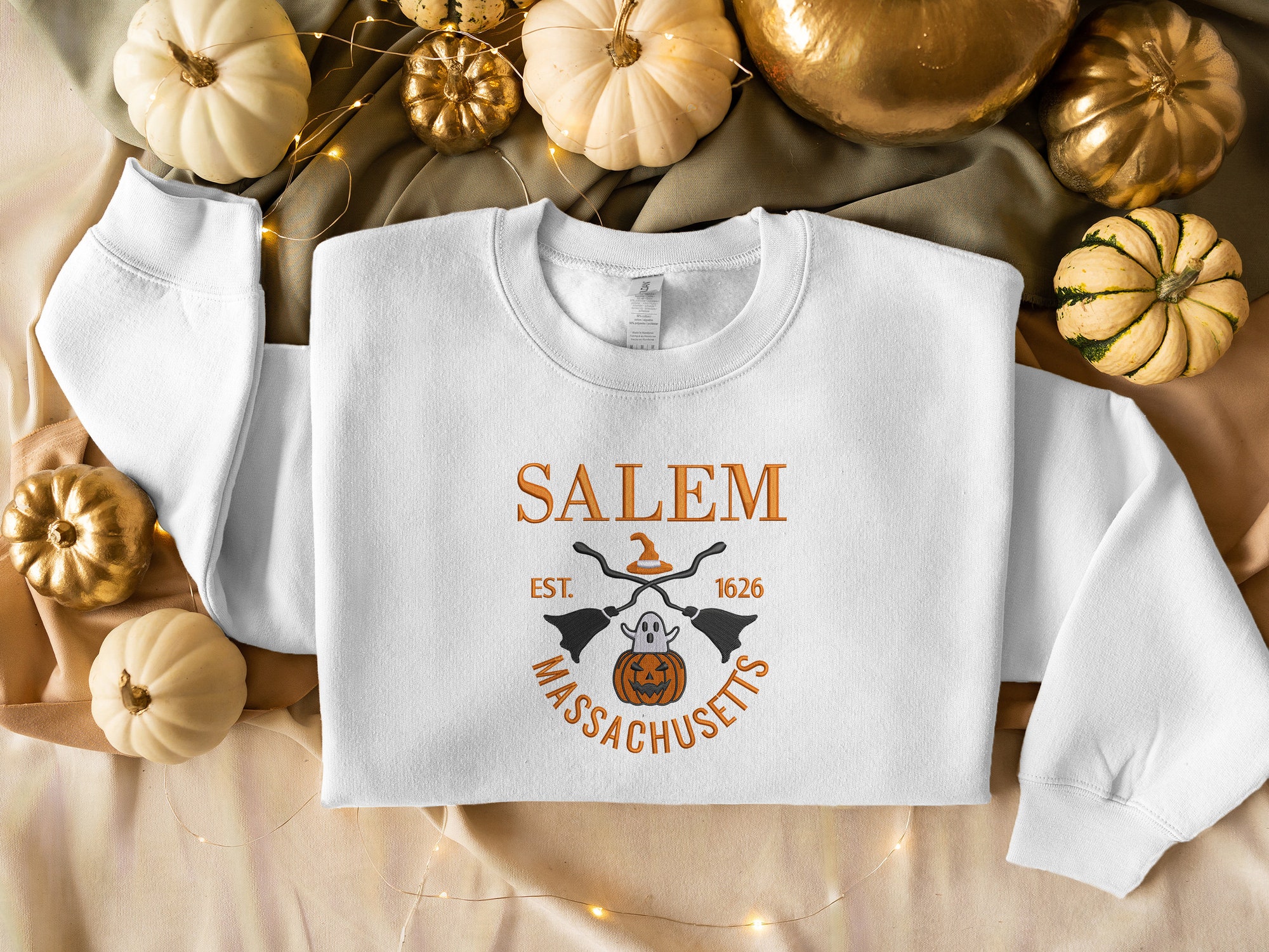 Salem Massachusetts Sweatshirt - Embroidered Halloween Est. Date Family Matching Fall Crewneck Special Halloween Gifts image 4