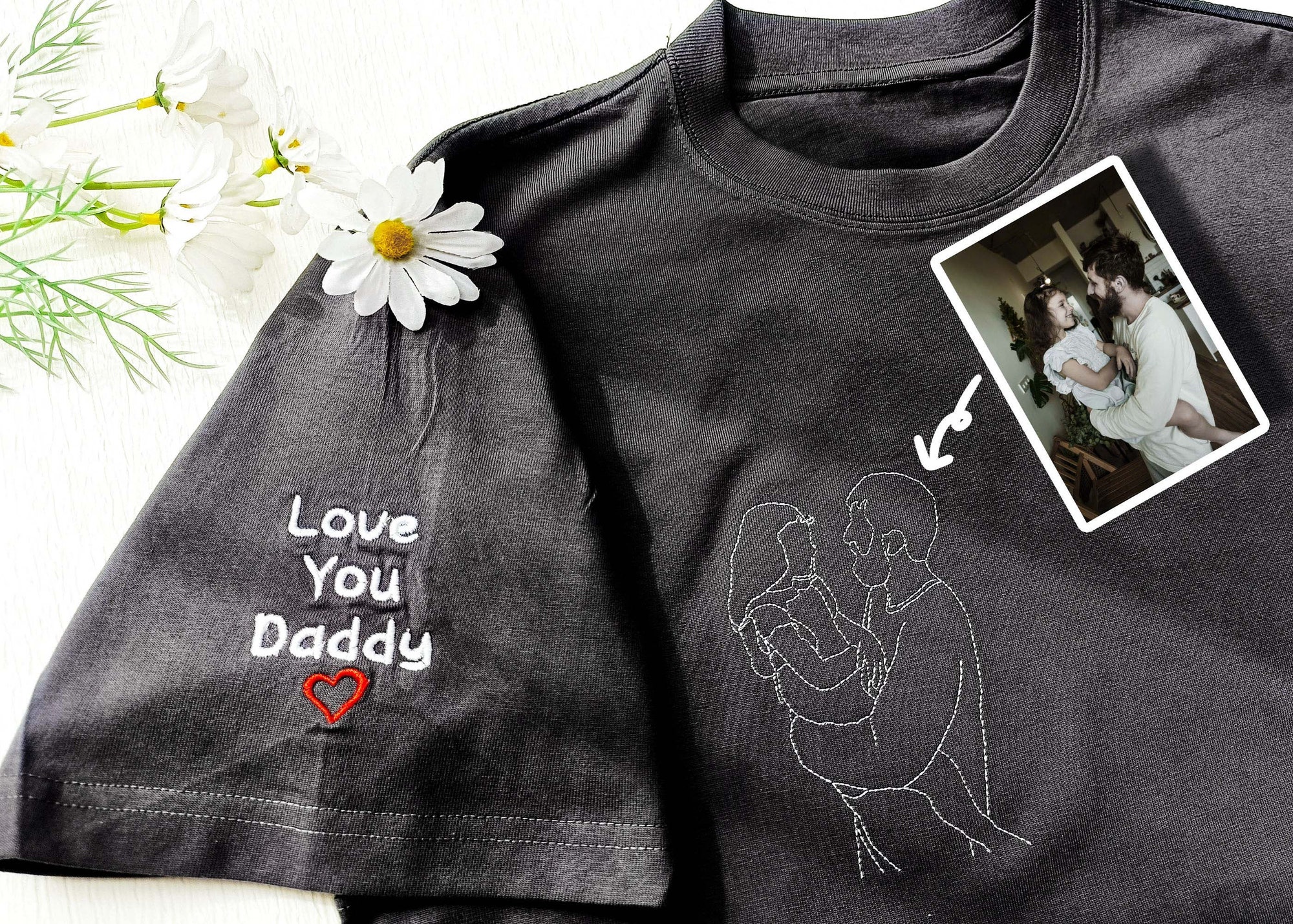 Custom Photo Shirt for Dad Embroidered Dad Portrait From Photo Fathers Day Gift image 1