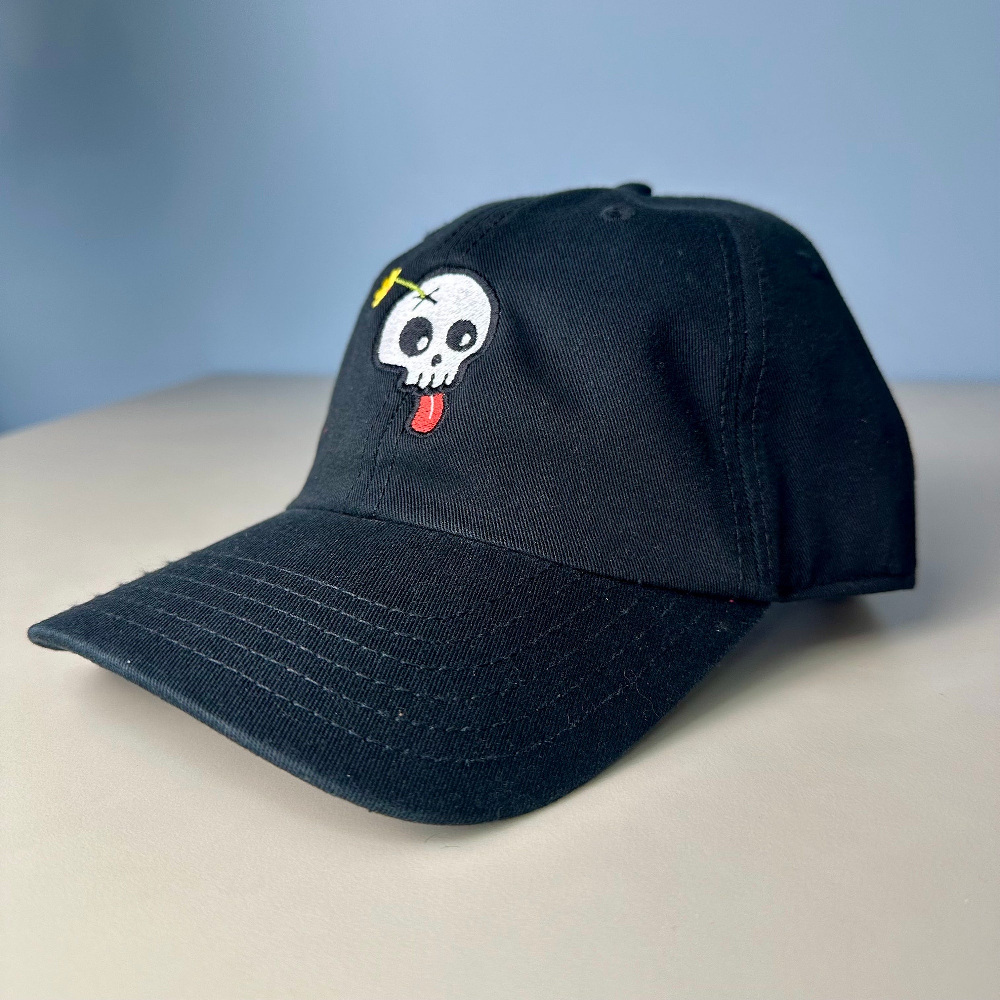 Skull Embroidered Dad Hat - Old School Spooky Skeleton Snapback - Unisex Vintage Cap Custom Summer Gift for Men & Women image 2