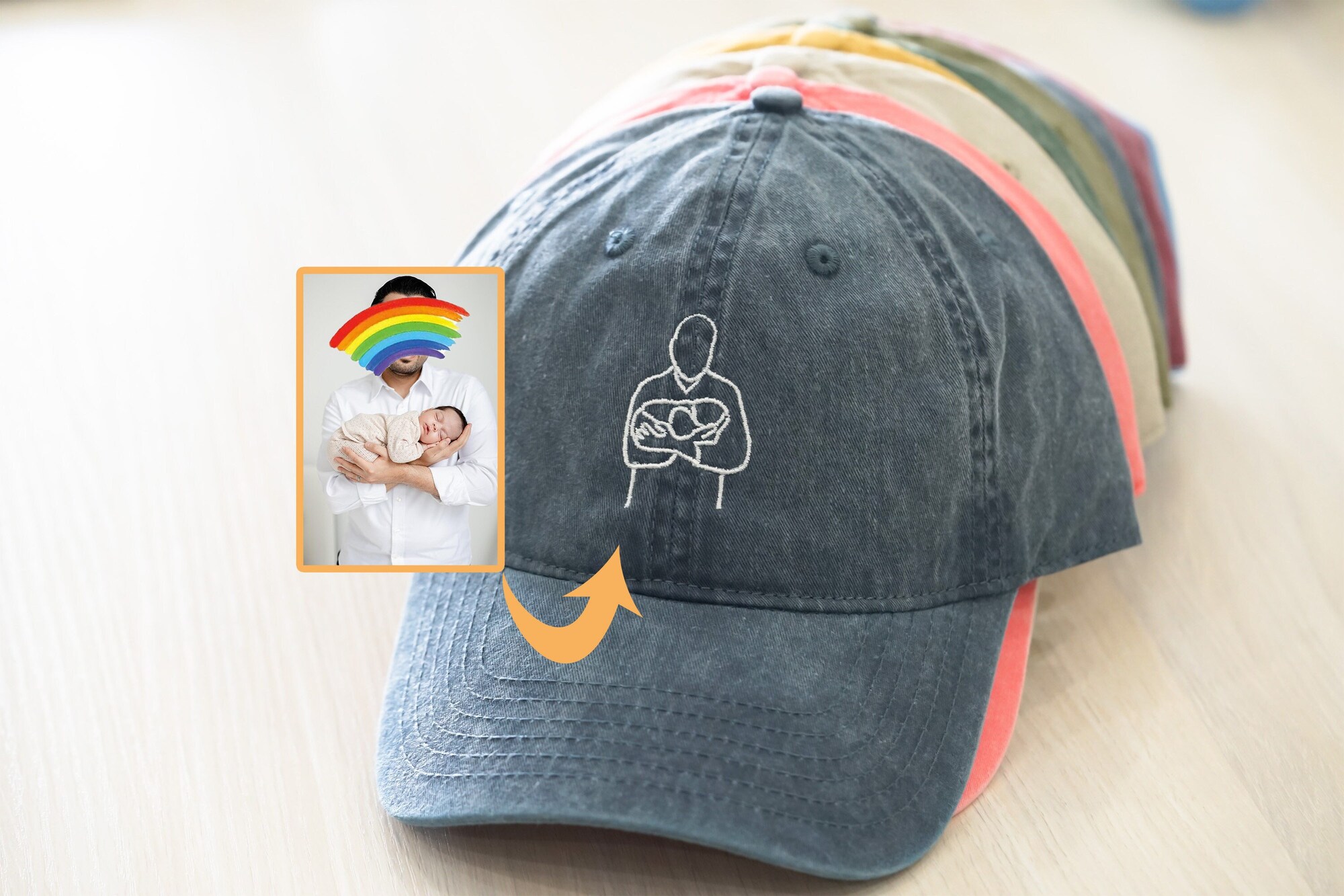 Personalized Line Drawing Baseball Hat - Custom Photo Embroidery - Mother's Day Memory Anniversary Gift image 3