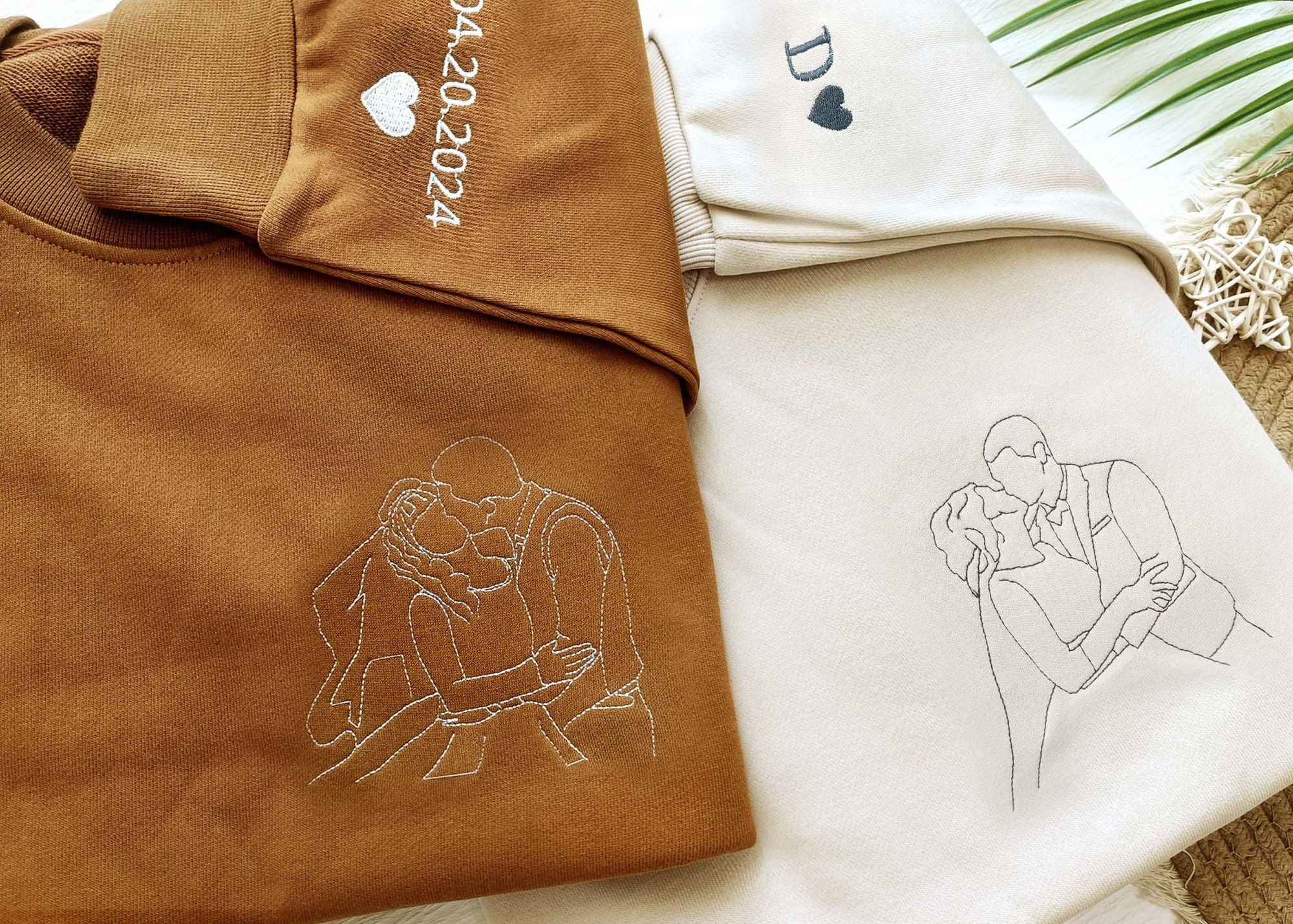 Custom Embroidered Portrait Sweatshirt - Outline Photo Family One Line Drawing Gift Couple Hoodie Anniversary & Engagement Gift image 2