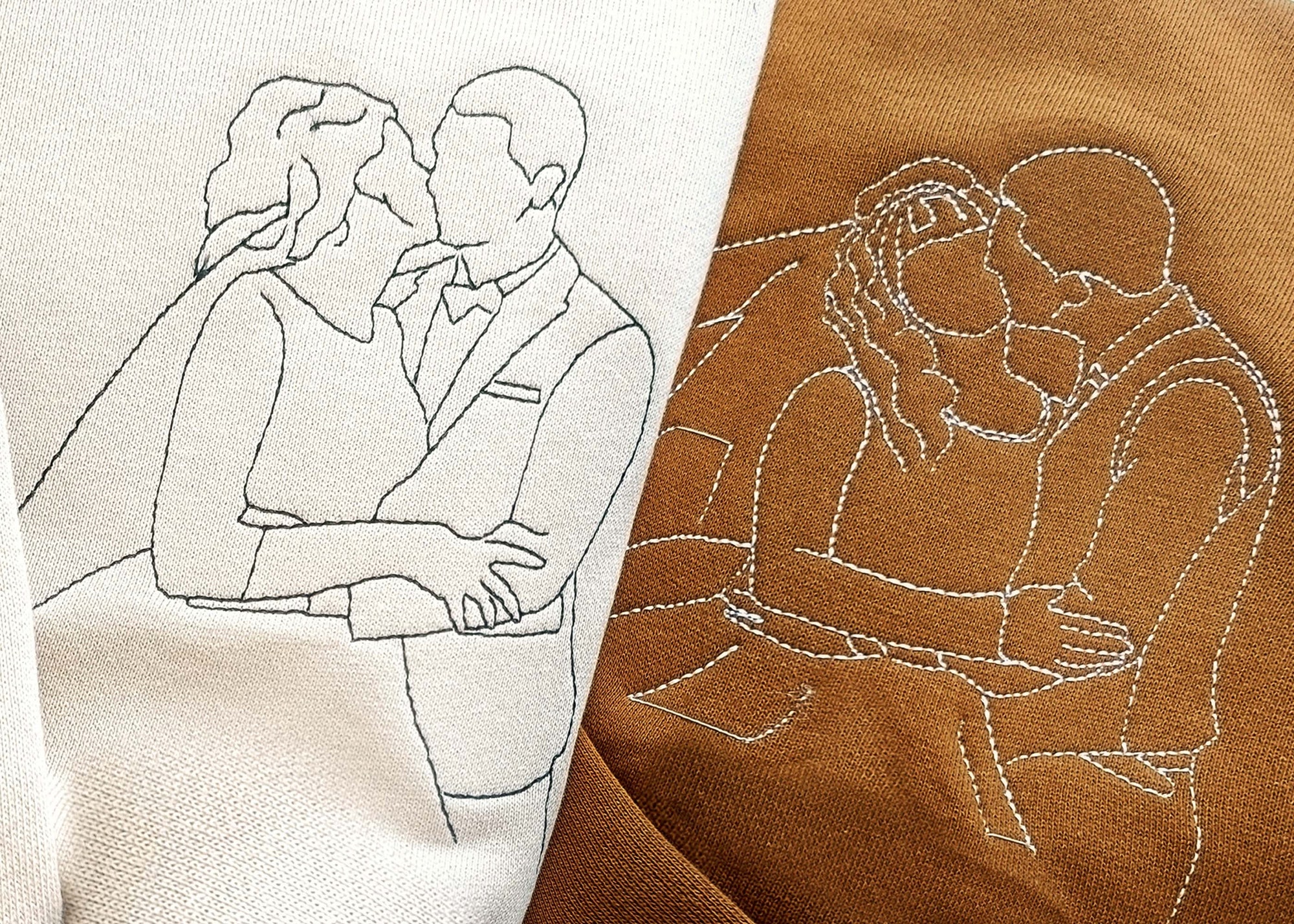 Custom Embroidered Portrait Sweatshirt - Outline Photo Family One Line Drawing Gift Couple Hoodie Anniversary & Engagement Gift image 1