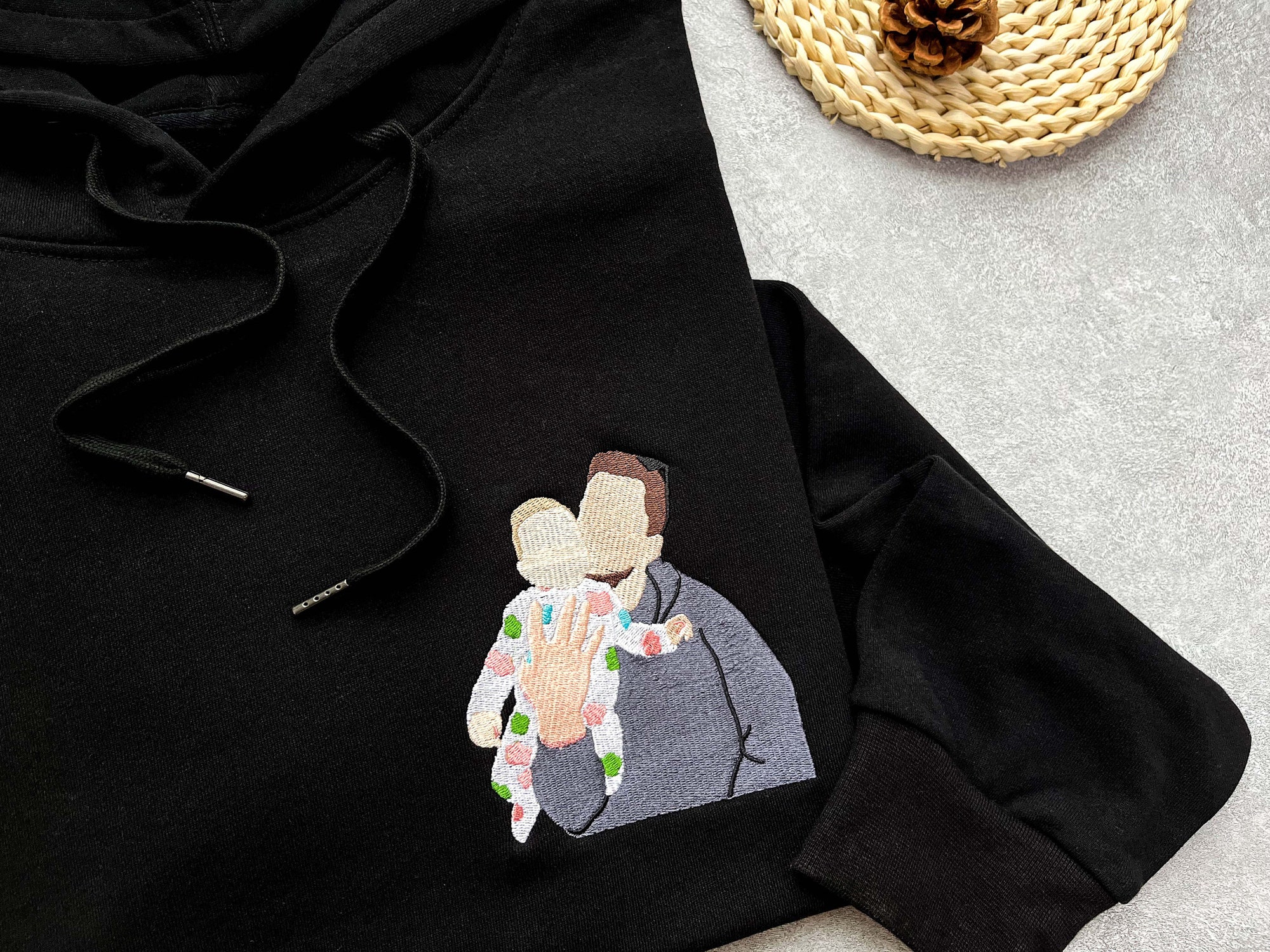 Embroidered Father's Day Hoodie - Custom Portrait from Photo Sweatshirt Family Portrait Crewneck Gift for Dad image 1