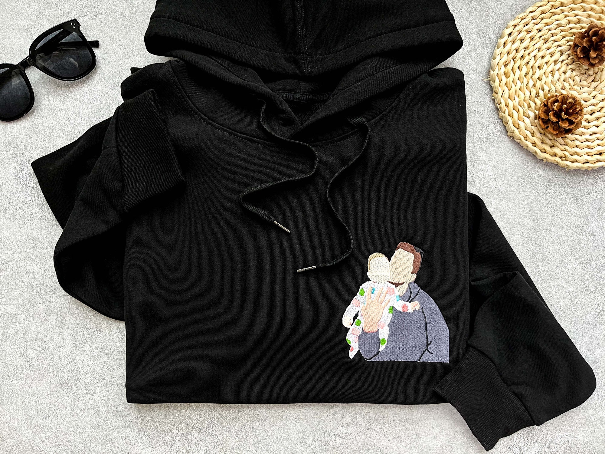 Embroidered Father's Day Hoodie - Custom Portrait from Photo Sweatshirt Family Portrait Crewneck Gift for Dad image 3