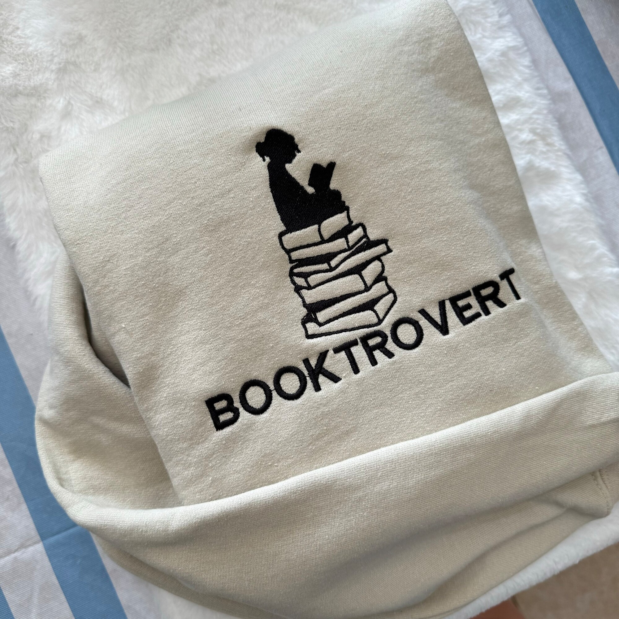 Booktrovert Embroidered Sweatshirt - Women's Fashion Gifts for Her Custom Made Decorative Books Coffee Table Books Reading Sweatshirt image 1