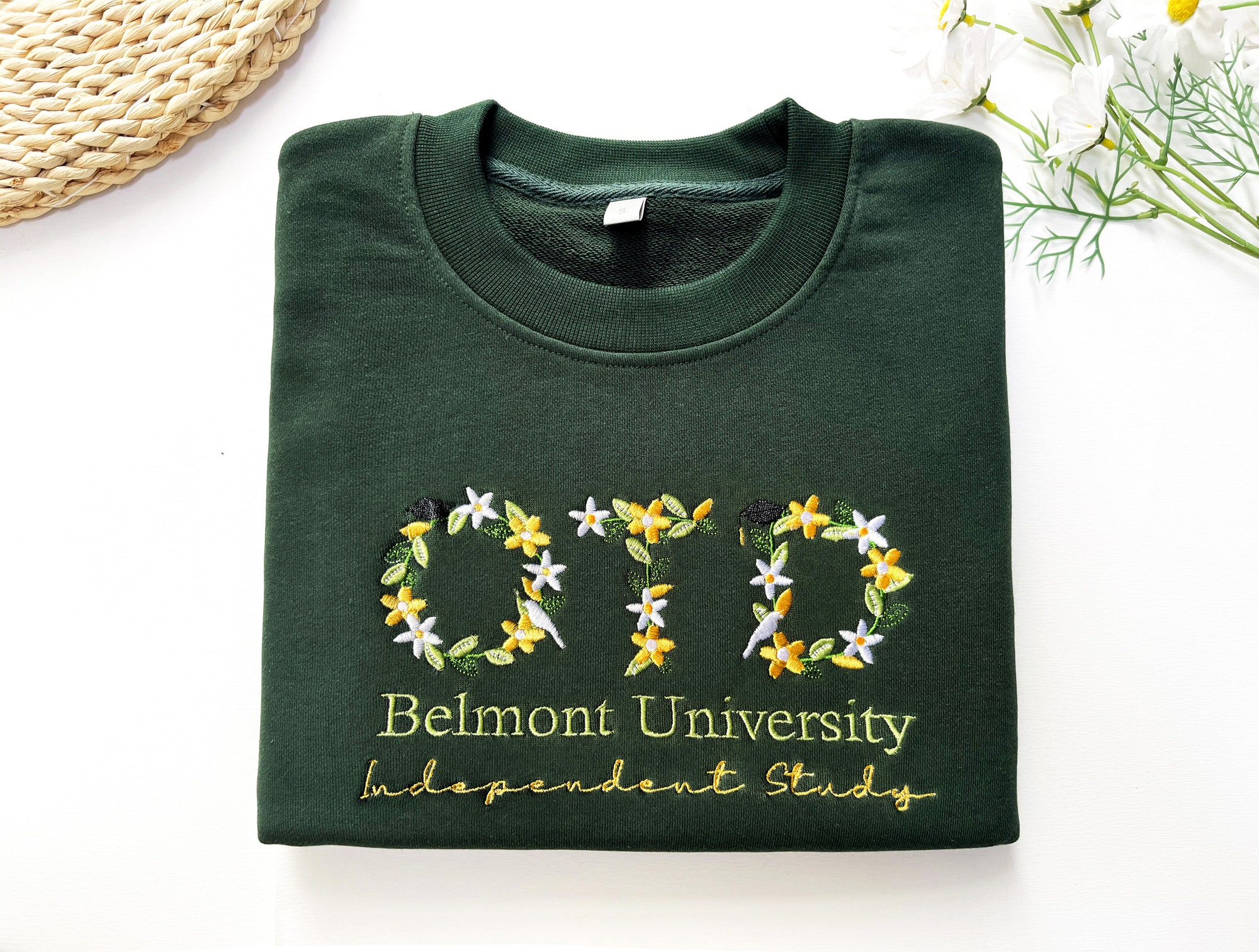 Custom College Floral Embroidered Sweatshirt - Floral Letter Hoodie High School Shirt Graduation Gift image 2