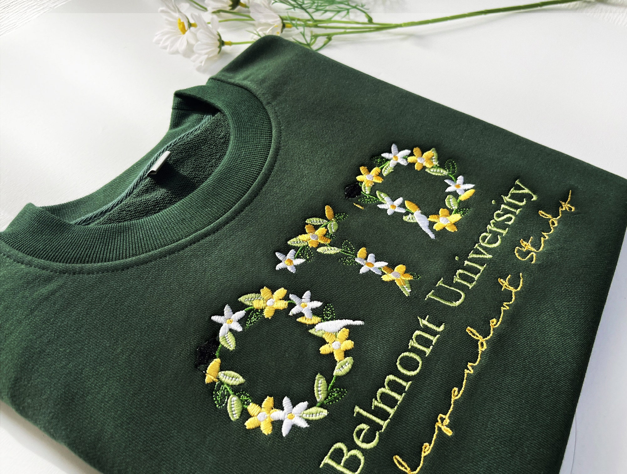 Custom College Floral Embroidered Sweatshirt - Floral Letter Hoodie High School Shirt Graduation Gift image 1