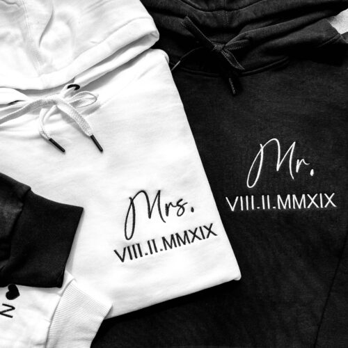 Custom Anniversary Hoodie - Embroidered Roman Numeral Valentine's Day Couples Gift Engagement Wedding Present image 0