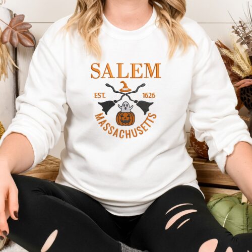 Salem Massachusetts Sweatshirt - Embroidered Halloween Est. Date Family Matching Fall Crewneck Special Halloween Gifts image 1