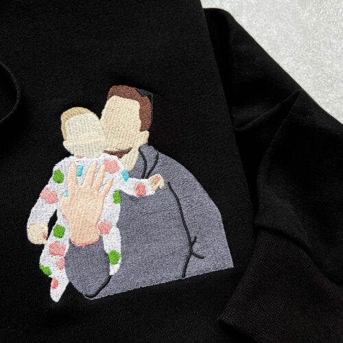 Embroidered Father's Day Hoodie - Custom Portrait from Photo Sweatshirt Family Portrait Crewneck Gift for Dad image 0