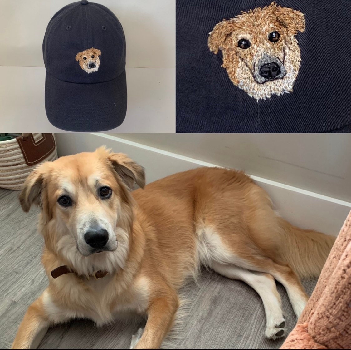 Custom Pet Portrait Embroidered Baseball Hat - Drawn from Photo of Dog Cat Bird or Horse - Adult and Youth Sizes Available image 3