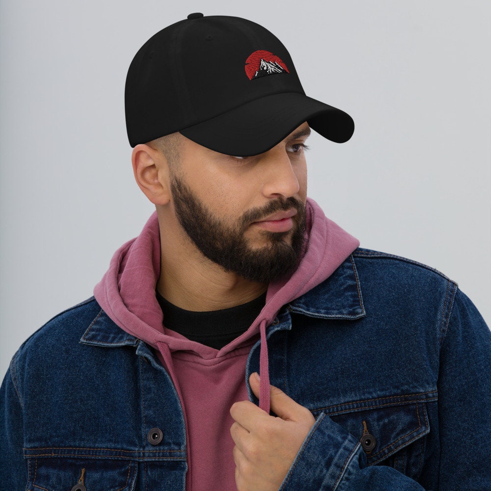 Embroidered Sun in Mountains Dad Hat - Camping Hiking Baseball Cap Gift for Men Women image 1