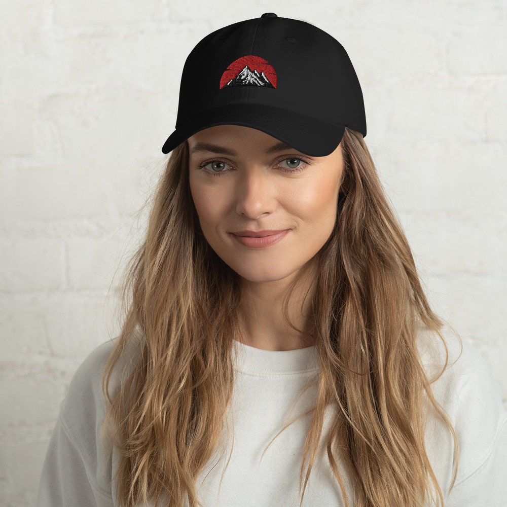Embroidered Sun in Mountains Dad Hat - Camping Hiking Baseball Cap Gift for Men Women image 2