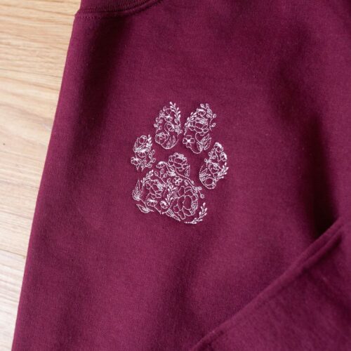 Custom Floral Paw Print Dog Mom Crewneck Sweatshirt Embroidered Fur Mom Pullover Personalized Puppy Sweatshirt image 0