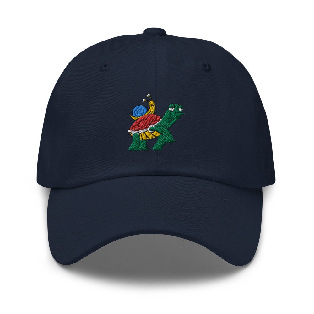 Snail Riding on Turtle Embroidered Dad Hat - Funny Snail & Turtle Lover Gift Cute Amusement Park Cap image 4