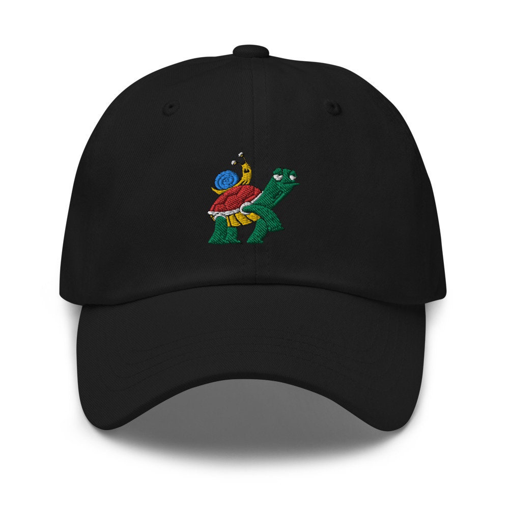 Snail Riding on Turtle Embroidered Dad Hat - Funny Snail & Turtle Lover Gift Cute Amusement Park Cap image 3