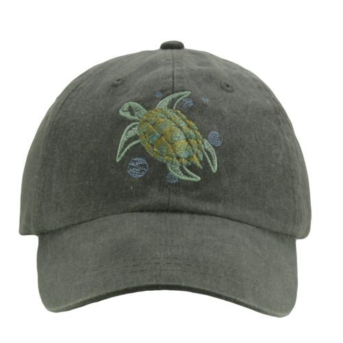 Sea Turtle Embroidered Baseball Cap - Beach Hat for Mom & Dad Turtle Lover Gift Adjustable Leather Strap image 1