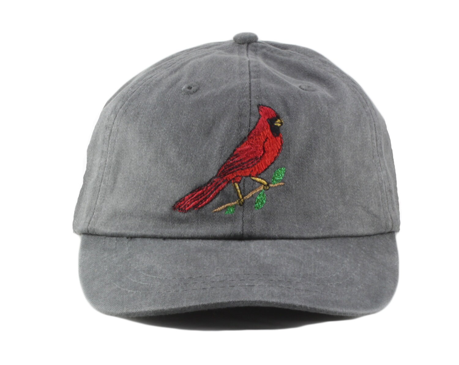 Cardinal Embroidered Baseball Cap - Wildlife Dad Hat Red Bird Lover Gift Adjustable Leather Strap image 1