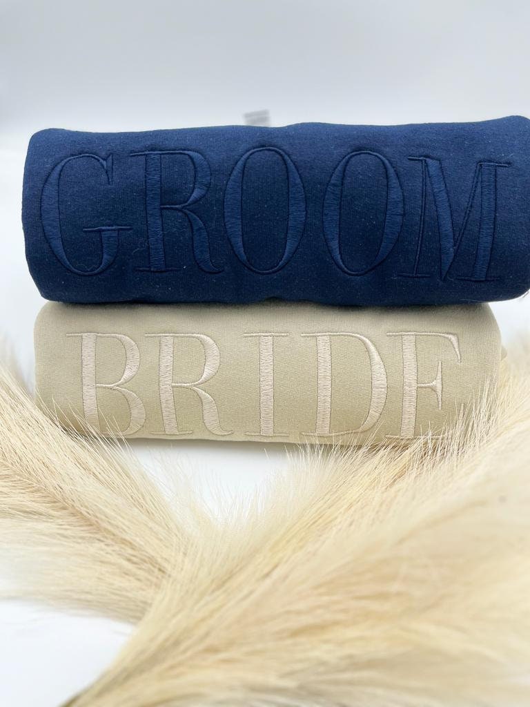 BRIDE GROOM Embroidered Sweatshirt or Hoodie - Bride Groom Crewneck Gift for Bride Wedding Gift Bridal Shower Party Newlywed Fiancé Gift image 3