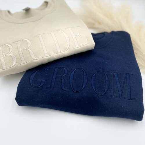 BRIDE GROOM Embroidered Sweatshirt or Hoodie - Bride Groom Crewneck Gift for Bride Wedding Gift Bridal Shower Party Newlywed Fiancé Gift image 0