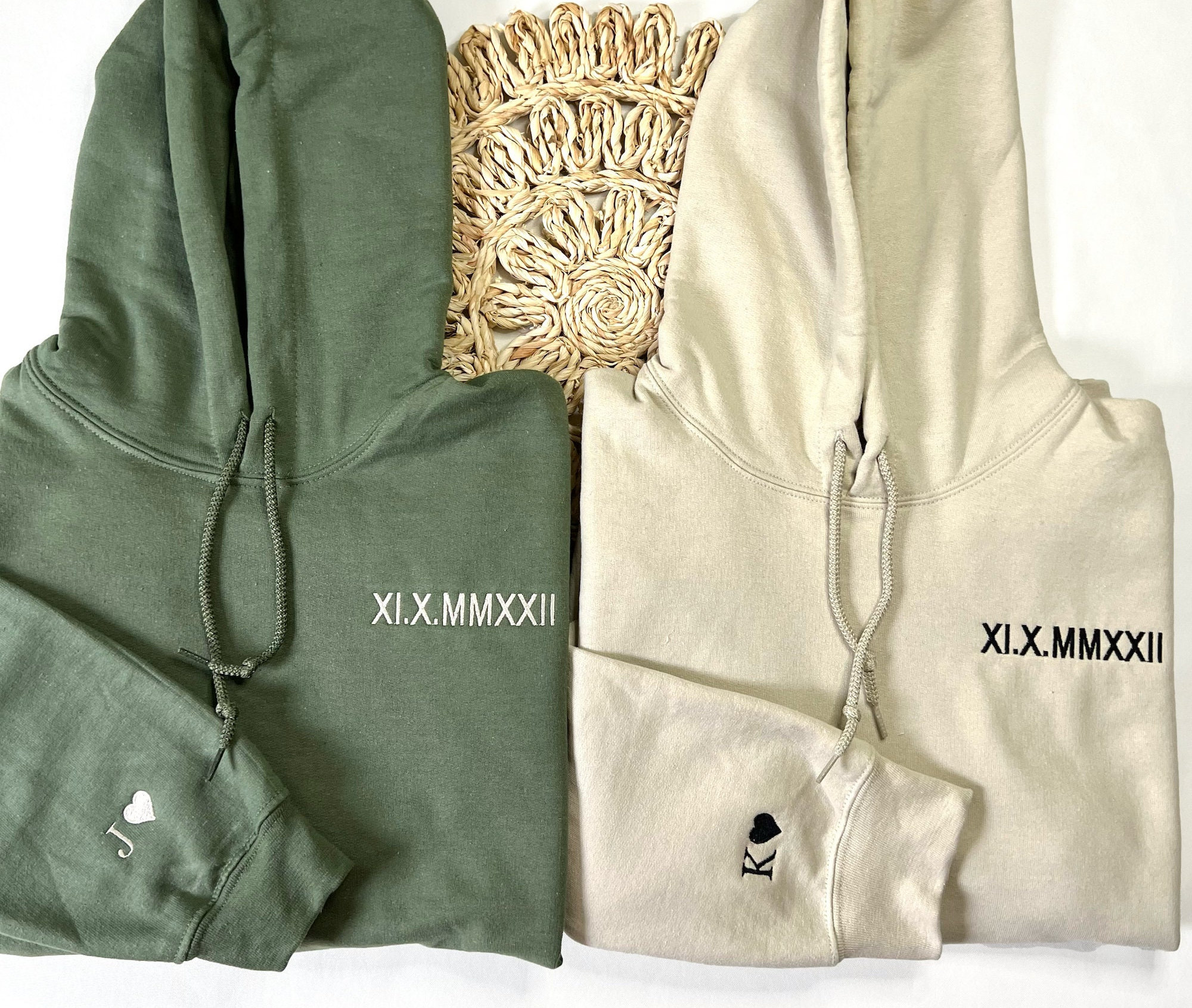 Custom Embroidered Roman Numeral Hoodie - Couples Gift Custom Embroidery Personalized Date and Initial Hoodie Anniversaries Engagement image 2