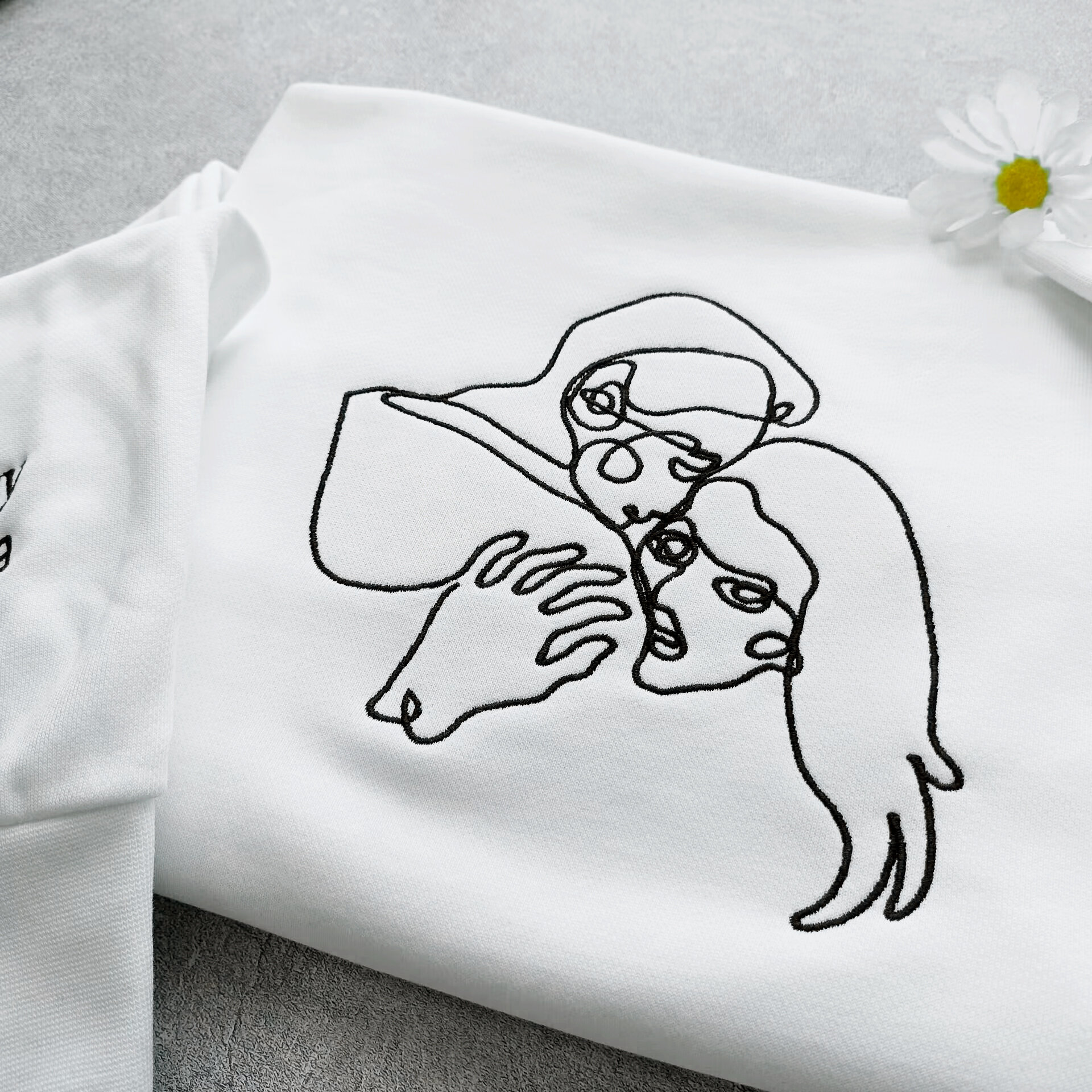 Custom Photo Line Embroidered Sweatshirt - Personalized Outline Photo Sweatshirt Custom Couple Hoodie Wedding Gift image 3