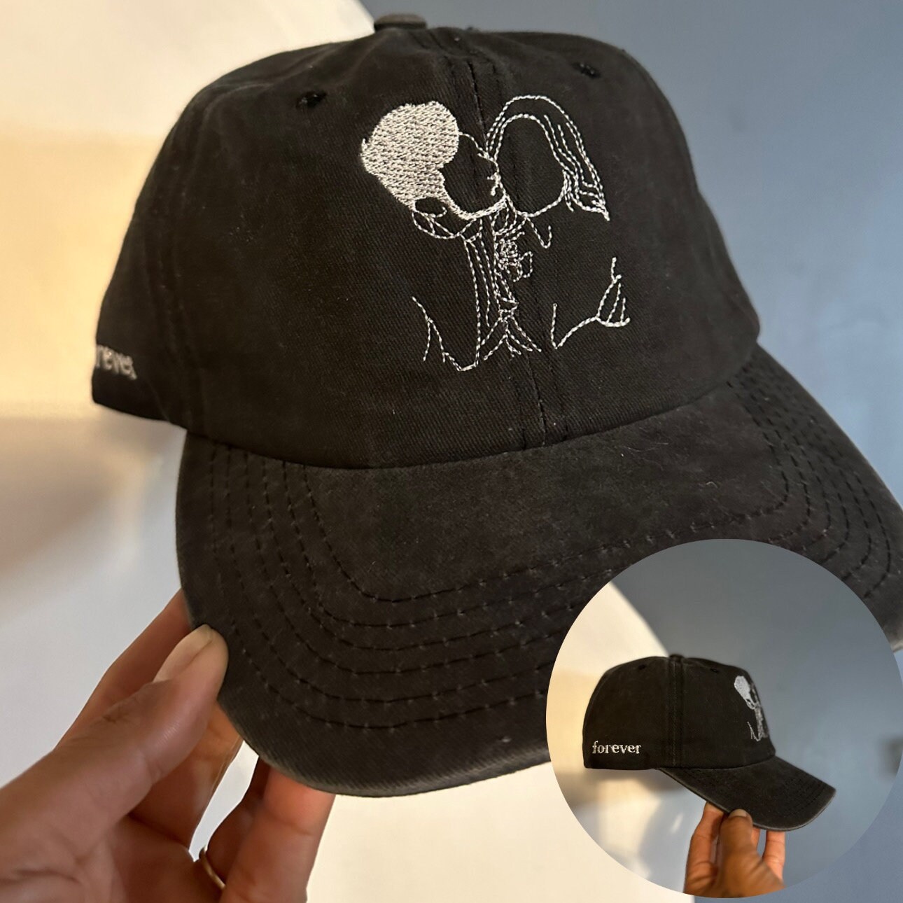 Line Art Portrait & Roman Numerals Date Embroidered Dad Hat - Couples Gift for Her & Him image 2