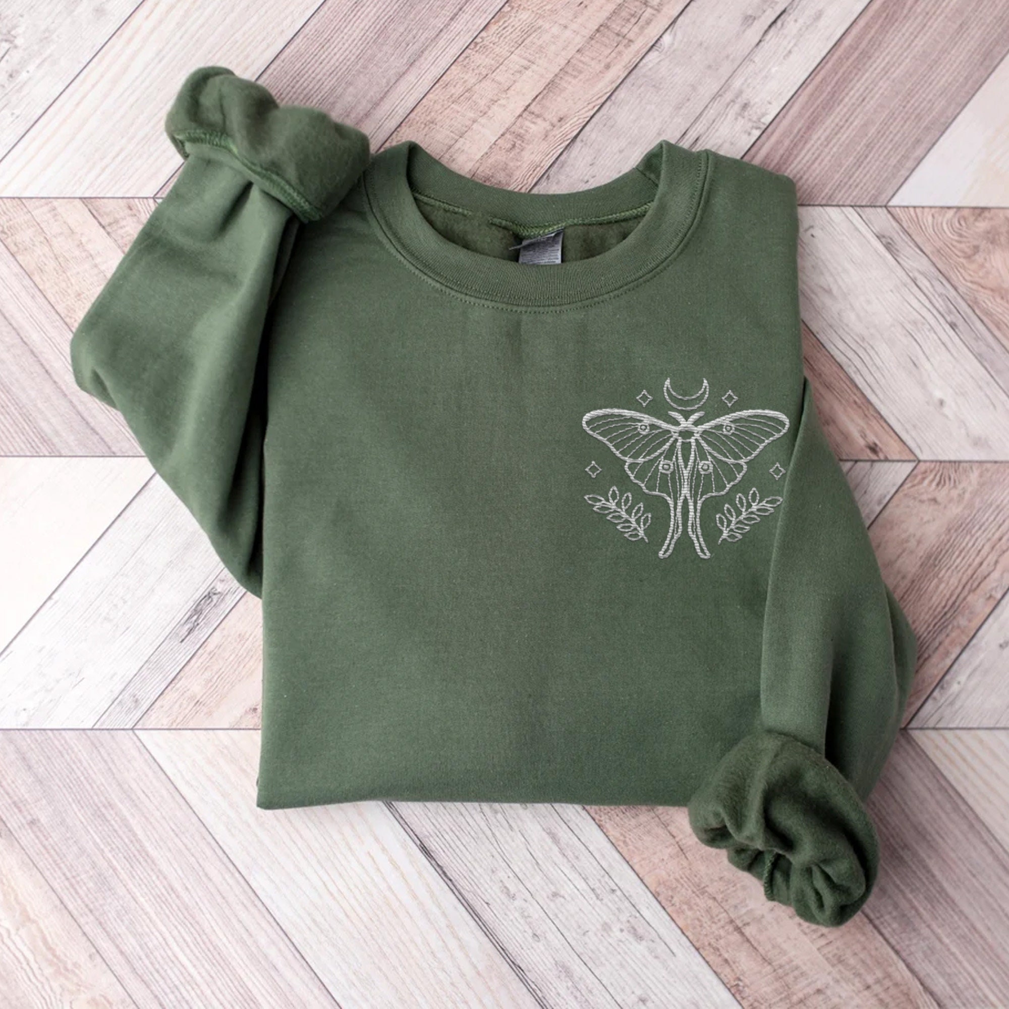 Embroidered Moth Shirt - Embroidered Sweatshirt Whimsigoth Clothes Dark Academia Cottagecore Shirt Witchy Sweater Goblincore Moon Phase image 2