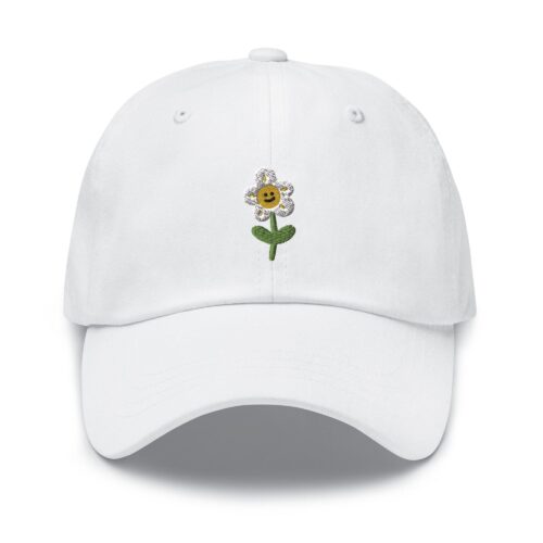 Smiling Daisy Flower Embroidered Dad Cap - Trendy Fit Comfortable Baseball Hat image 0