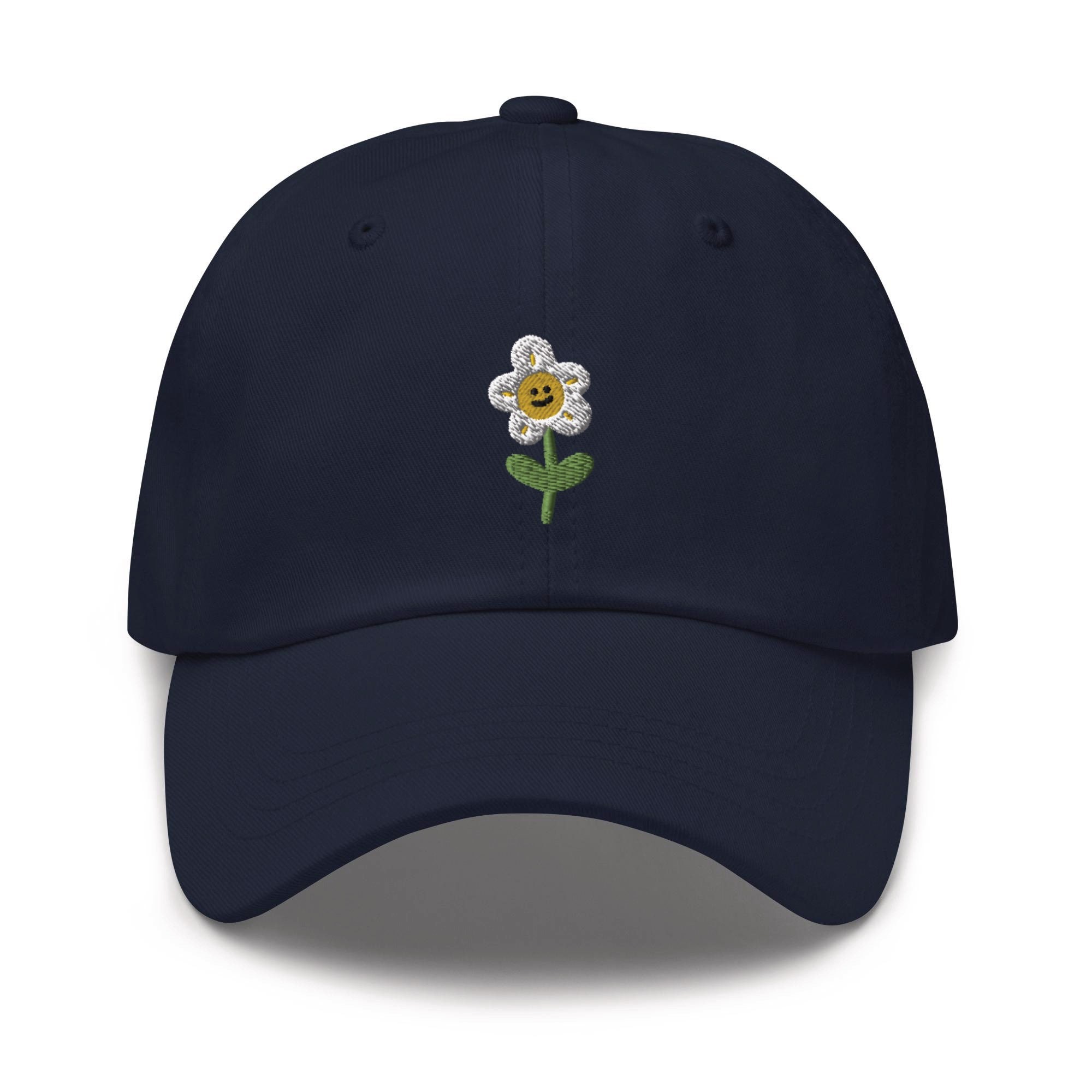 Smiling Daisy Flower Embroidered Dad Cap - Trendy Fit Comfortable Baseball Hat image 1