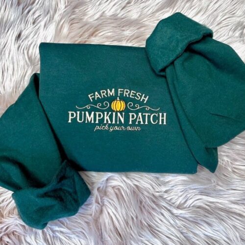 Pumpkin Patch Embroidered Sweatshirt Farm Fresh Design Cozy Hooded Sweatshirt image 0