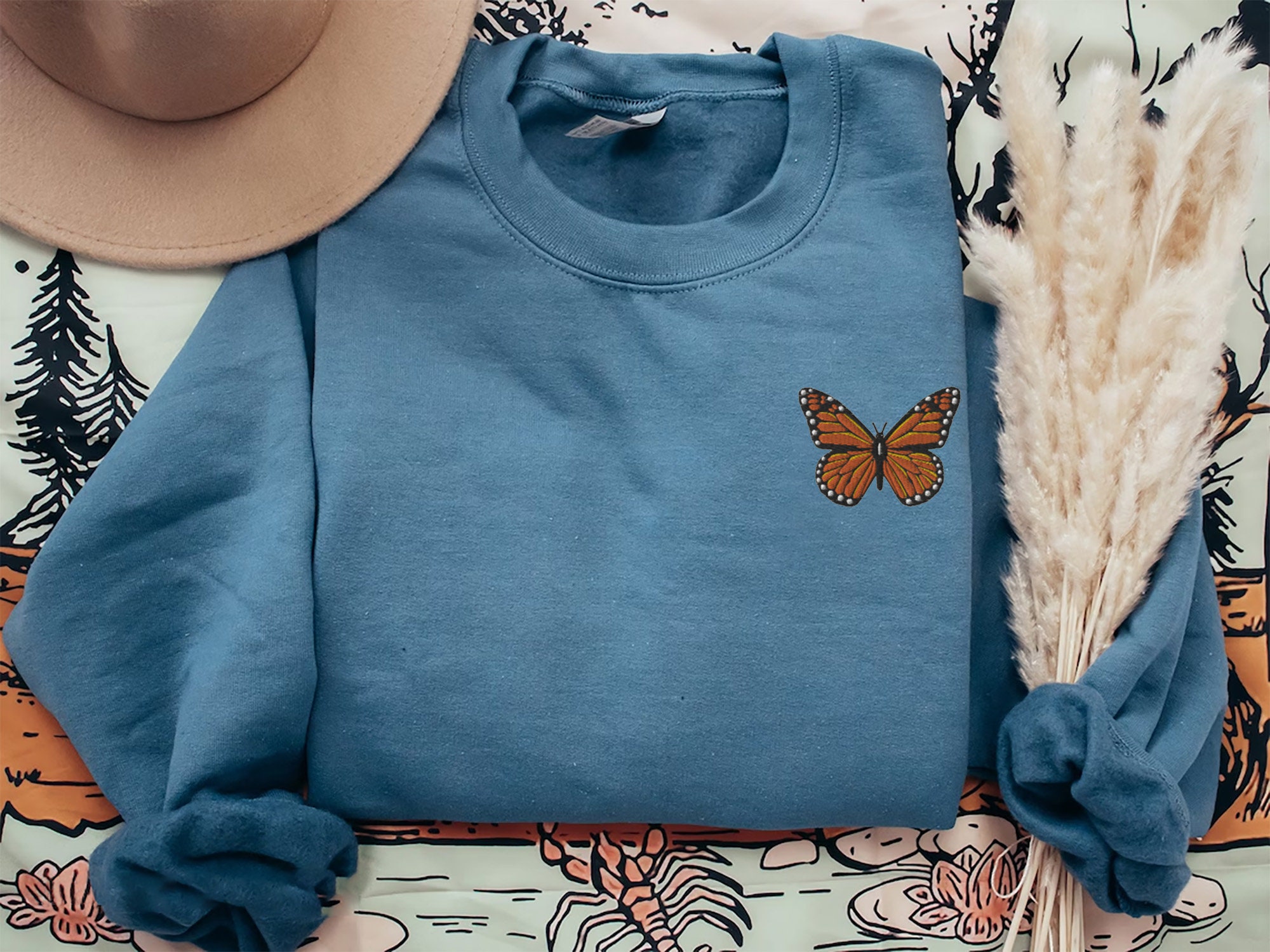 Embroidered Butterfly Shirt - Monarch Butterfly Botanical Clothing Butterfly Gift Cottagecore Shirt Gardening Shirt Spring Shirt for Her image 3