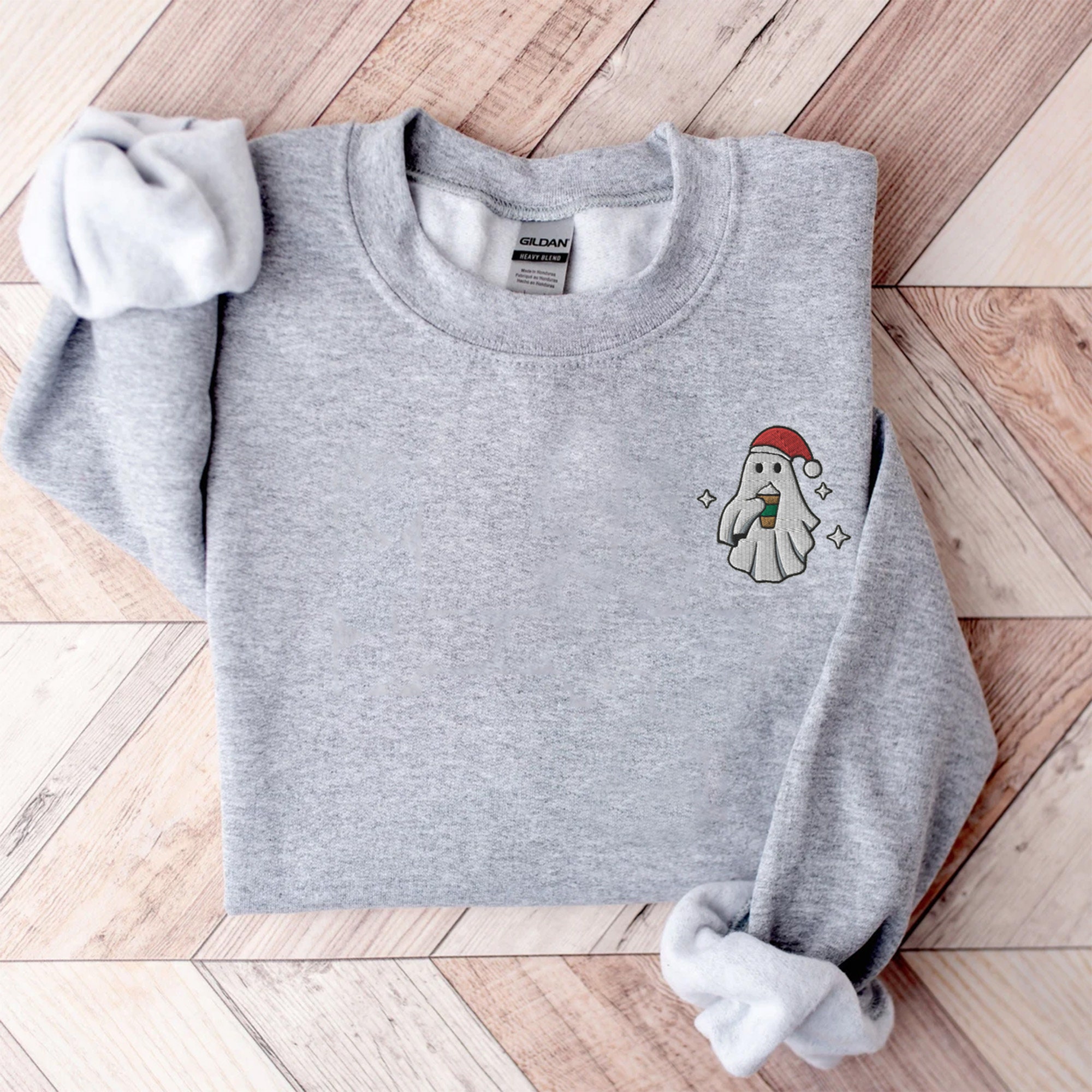 Embroidered Ghost Sweatshirt - Coffee Ghost Christmas Sweatshirt Winter Sweater for Women Christmas Crewneck Ghost Shirt Spooky Season image 4