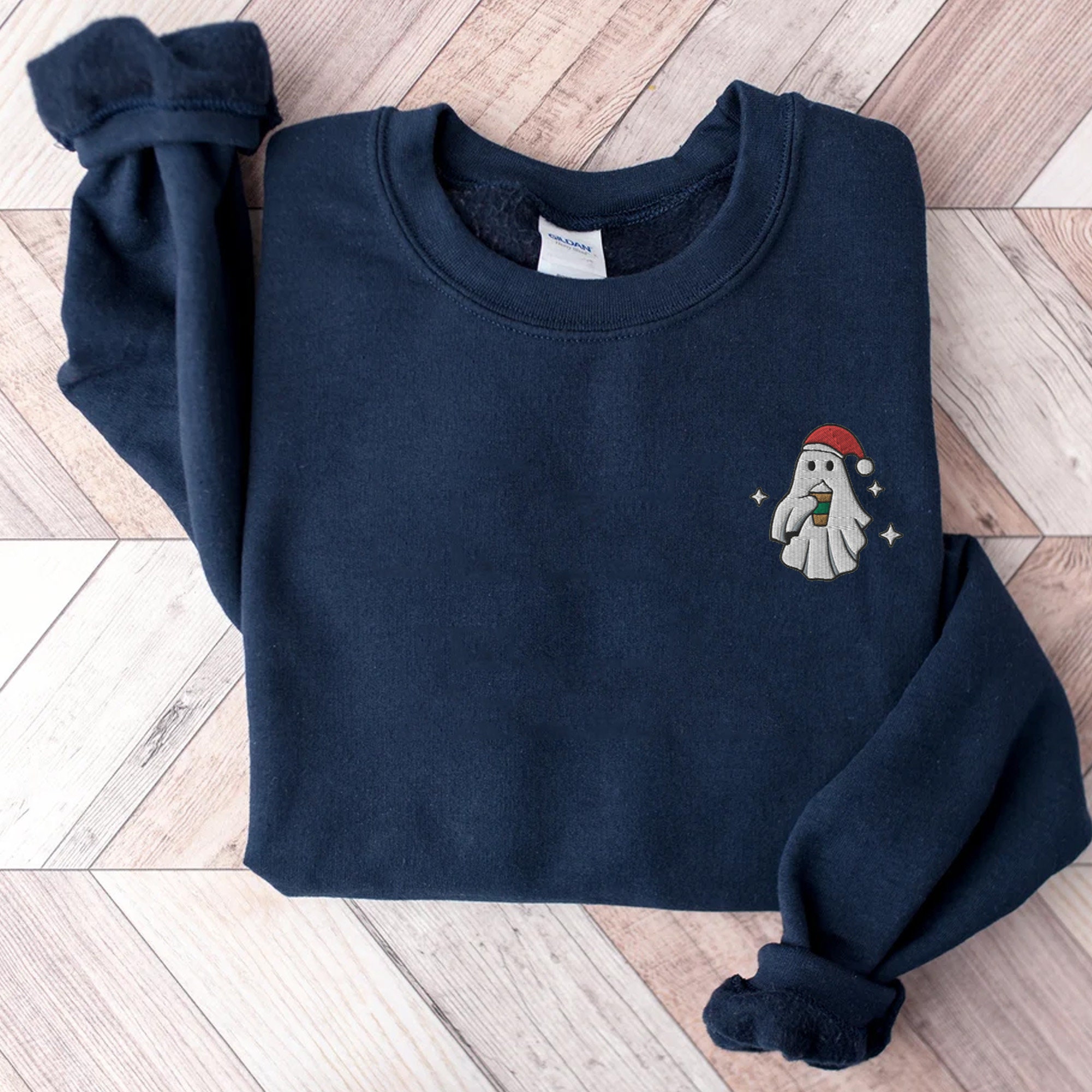 Embroidered Ghost Sweatshirt - Coffee Ghost Christmas Sweatshirt Winter Sweater for Women Christmas Crewneck Ghost Shirt Spooky Season image 7