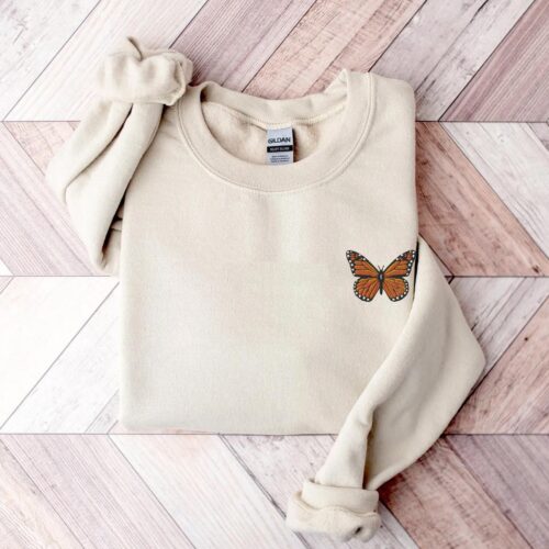 Embroidered Butterfly Shirt - Monarch Butterfly Botanical Clothing Butterfly Gift Cottagecore Shirt Gardening Shirt Spring Shirt for Her image 0