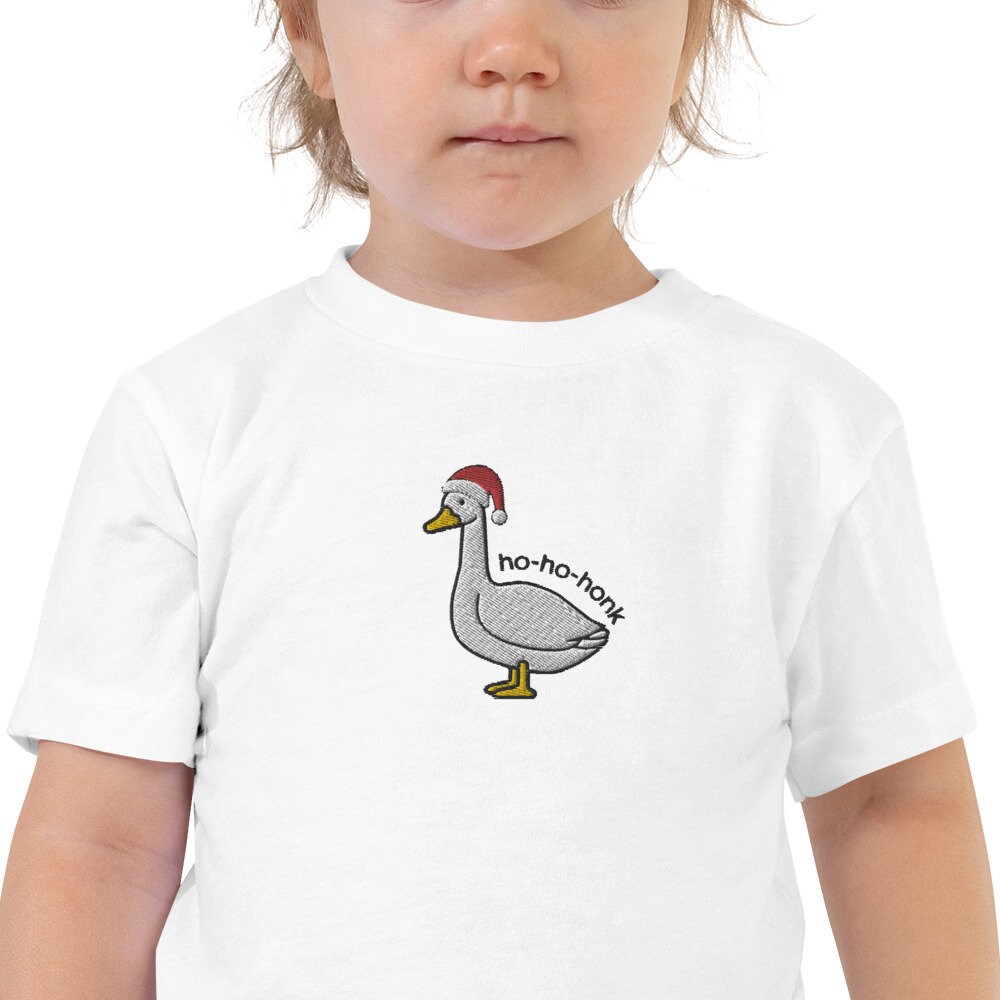 Embroidered Toddler Santa Goose Christmas Shirt Funny Goose Shirt for Kids Holiday Apparel image 2