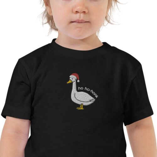 Embroidered Toddler Santa Goose Christmas Shirt Funny Goose Shirt for Kids Holiday Apparel image 0