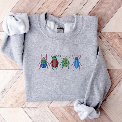 Embroidered Insect Shirt Embroidered Beetle Sweatshirt Whimsigoth Clothes Dark Academia Cottagecore Shirt Witchy Sweater Goblincore image 0