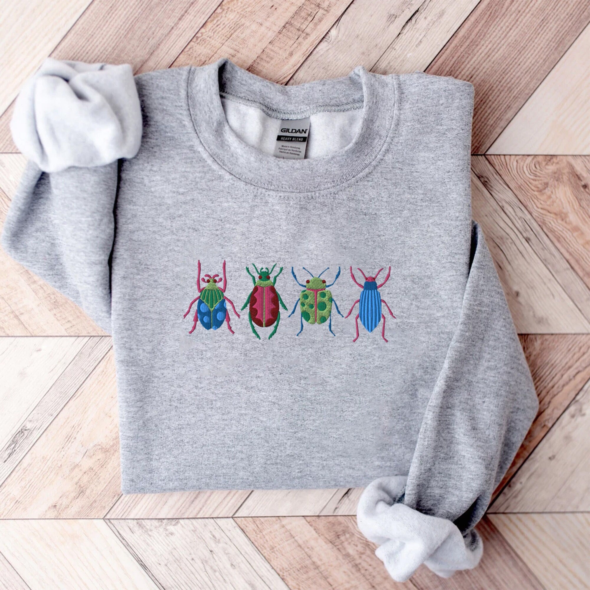 Embroidered Insect Shirt - Embroidered Beetle Sweatshirt Whimsigoth Clothes Dark Academia Cottagecore Shirt Witchy Sweater Goblincore image 2