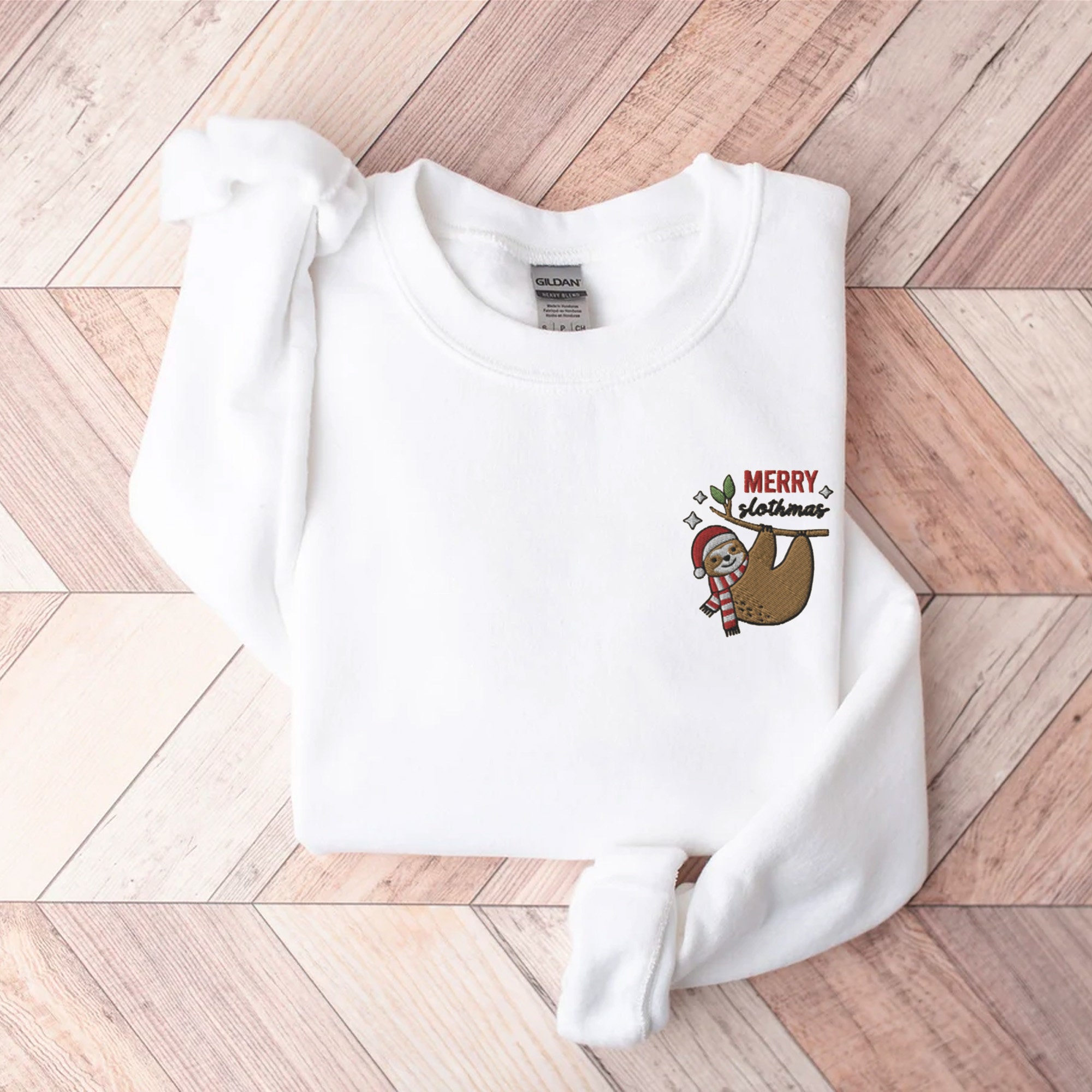 Embroidered Sloth Christmas Sweatshirt - Merry Slothmas Sweater Funny Sloth Xmas Shirt Sloth Lover Christmas Shirt Christmas Animals Shirt image 2