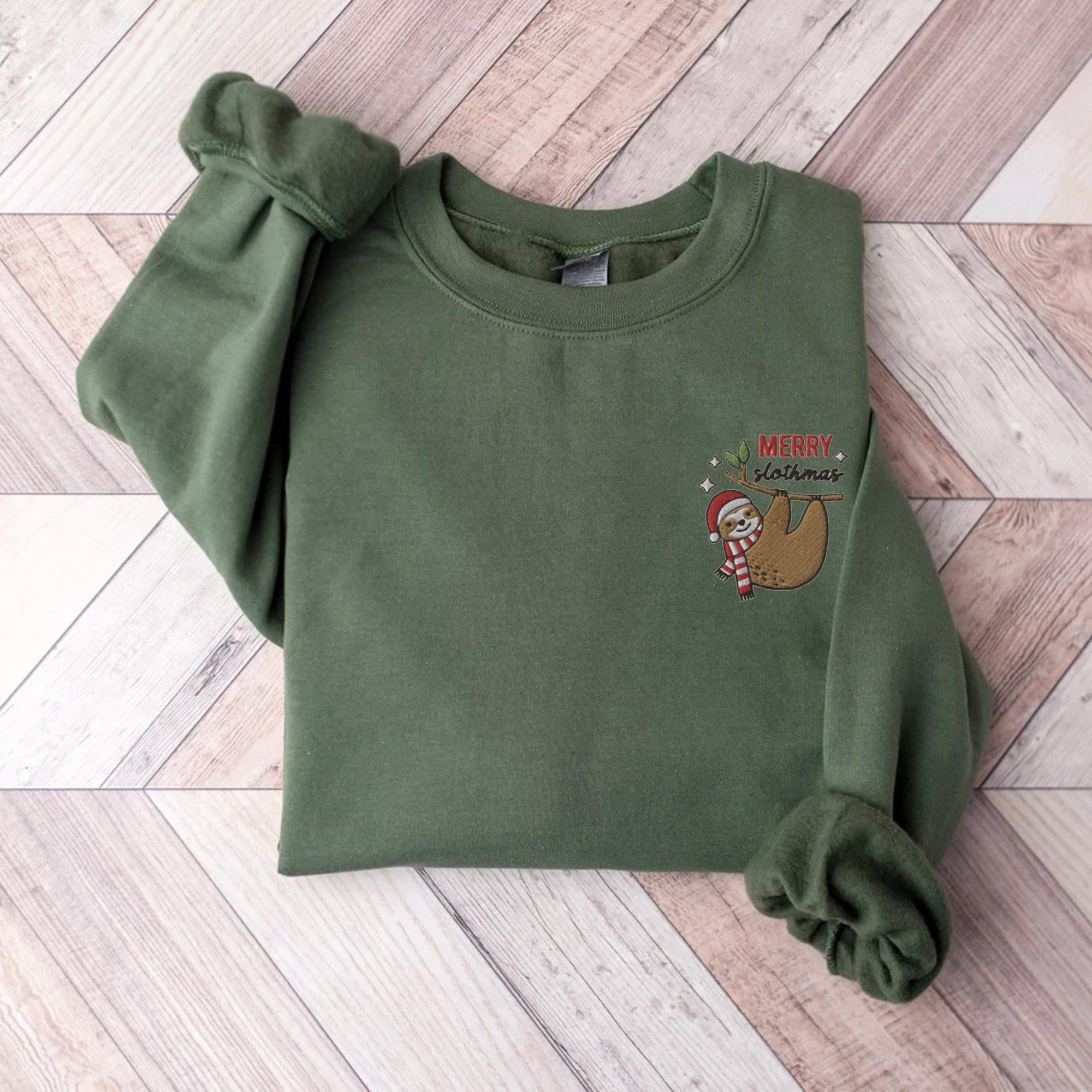 Embroidered Sloth Christmas Sweatshirt - Merry Slothmas Sweater Funny Sloth Xmas Shirt Sloth Lover Christmas Shirt Christmas Animals Shirt image 4