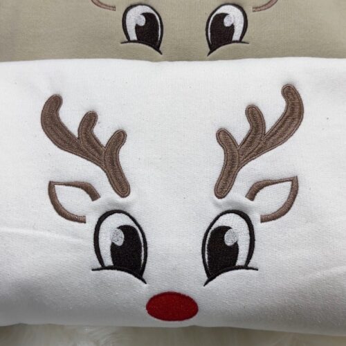 Embroidered Christmas Reindeer Face Sweater or Hoodie Holiday Apparel image 0